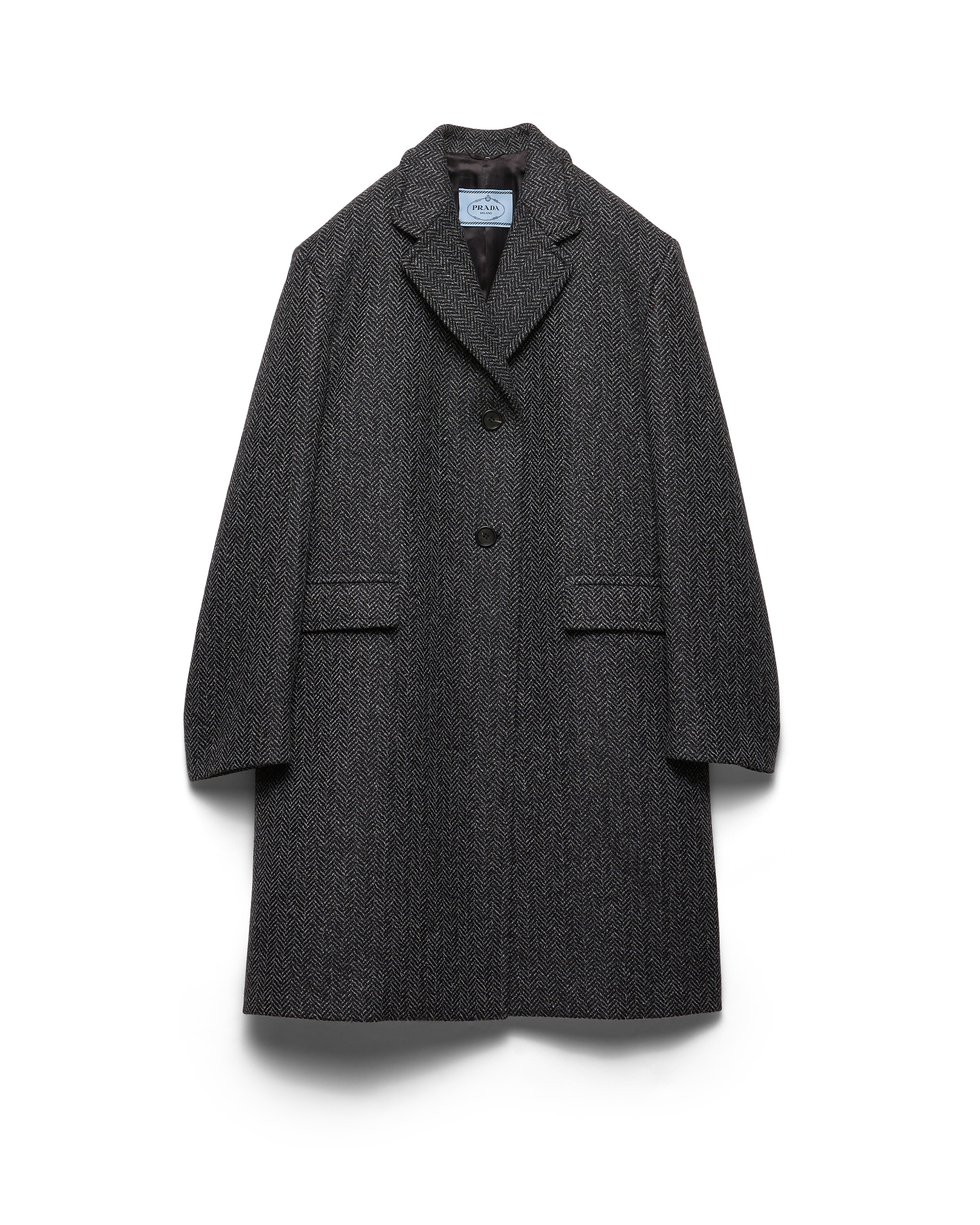 Prada Single-breasted Chevron Wool Jacket In Black