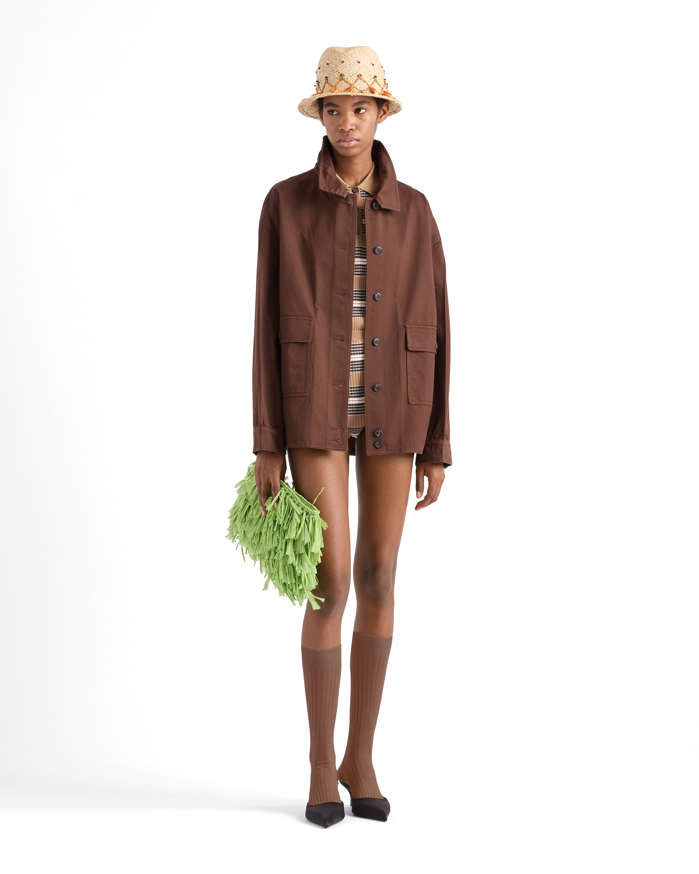 Prada Brown High Neck Jacket In Brown
