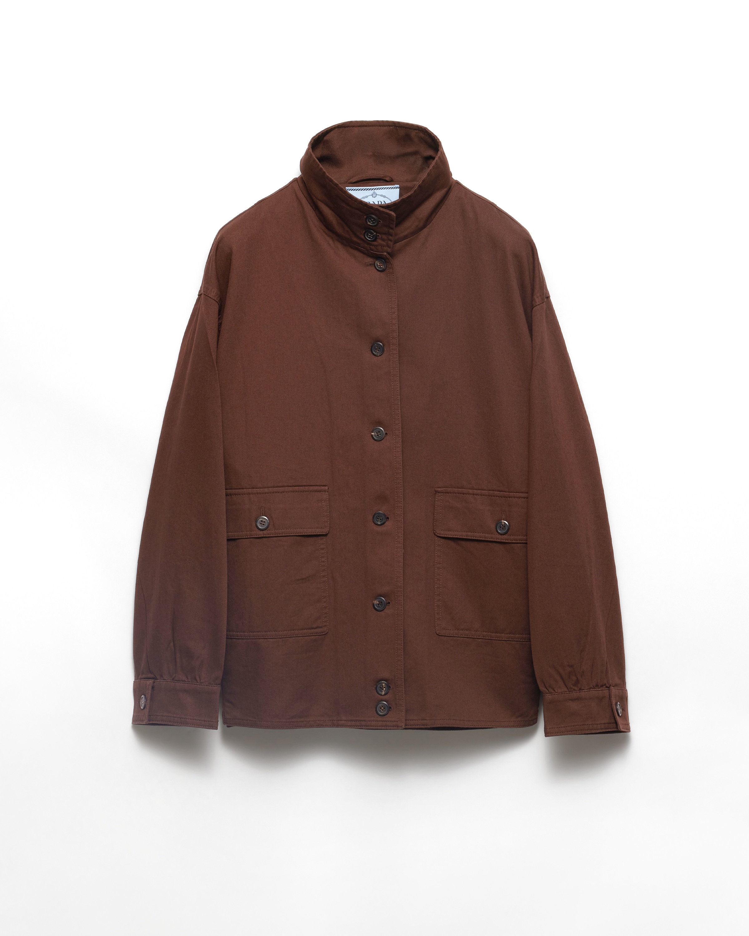Prada Sobrecamisa En Tejido Gabardina Envejecido De Algodón, Mujer, Marrón Chocolate, Talla 40