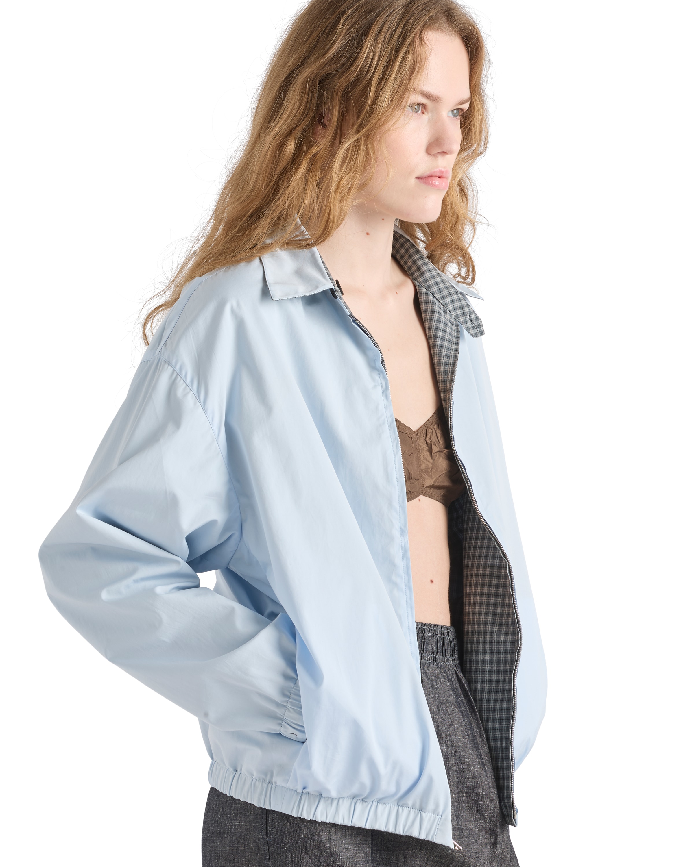 Prada Reversible Light Blue Jacket With Check Pattern In Gray