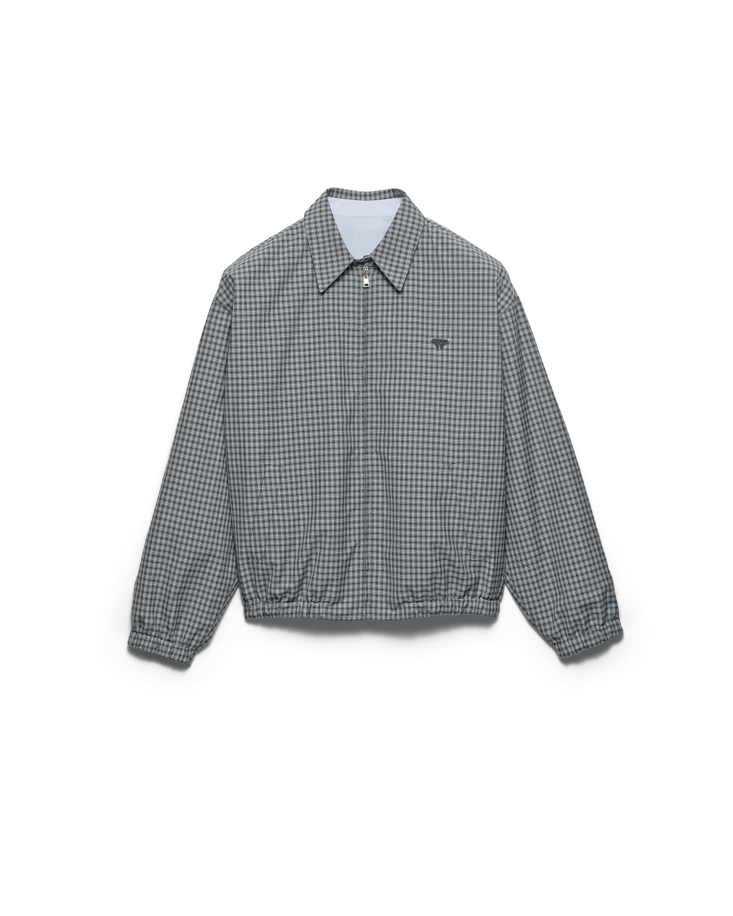 Prada Reversible Light Blue Jacket With Check Pattern In Gray