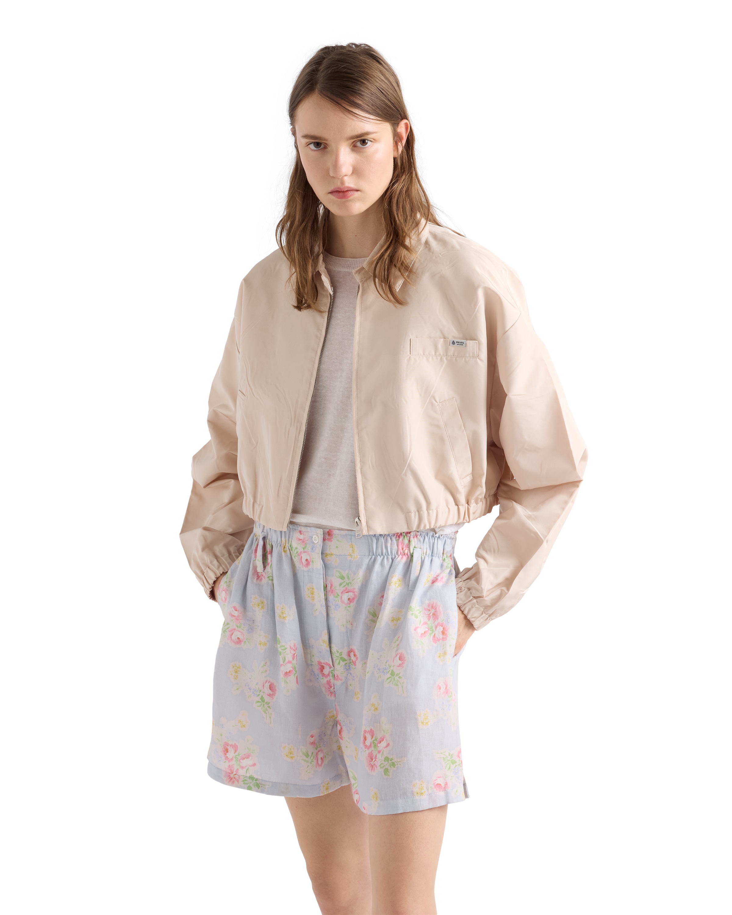 Prada Faille Blouson Jacket In Neutral