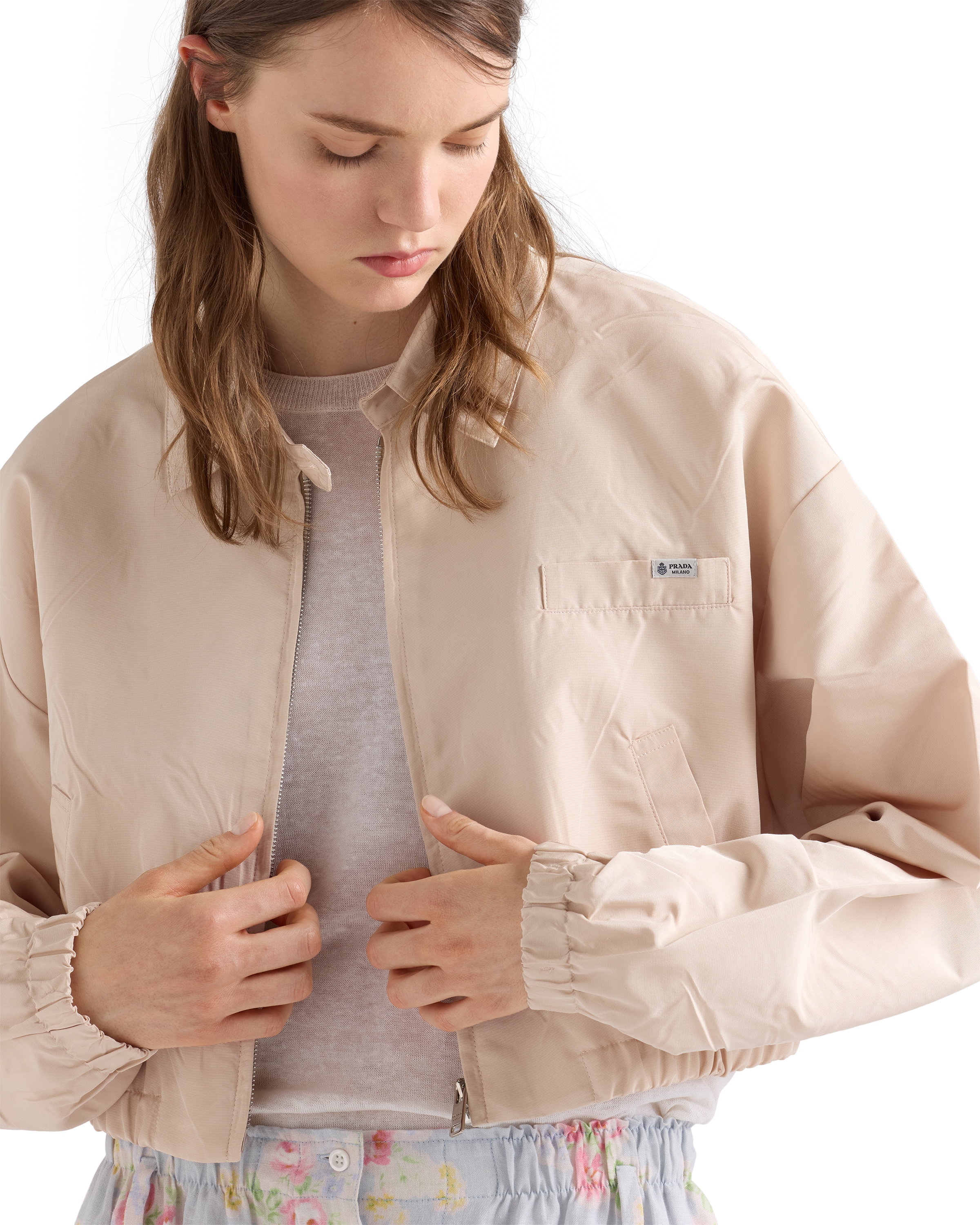 Prada Faille Blouson Jacket In Neutral