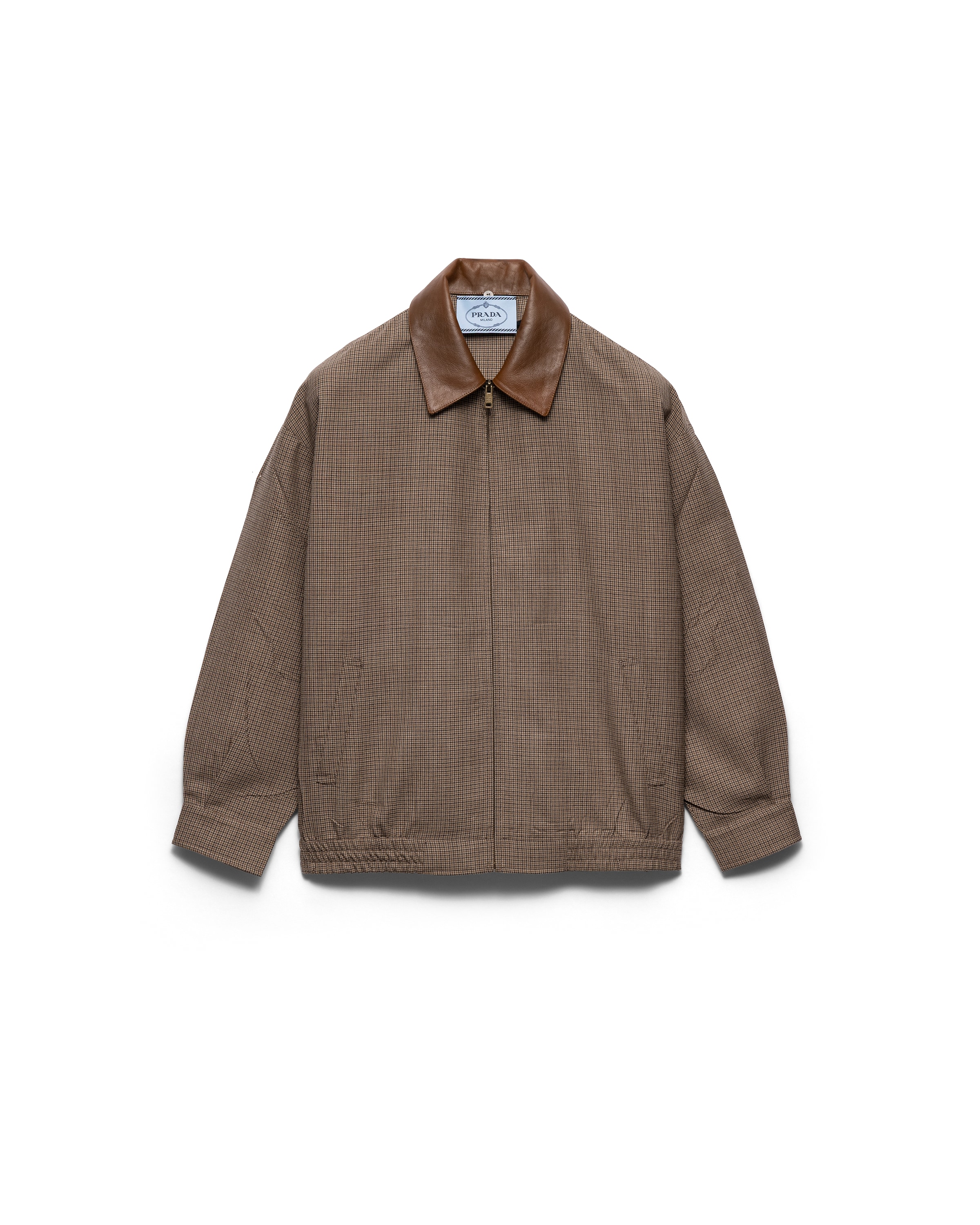 Prada Blousonjacke Aus Hahnentrittmuster-wolle In Tabak