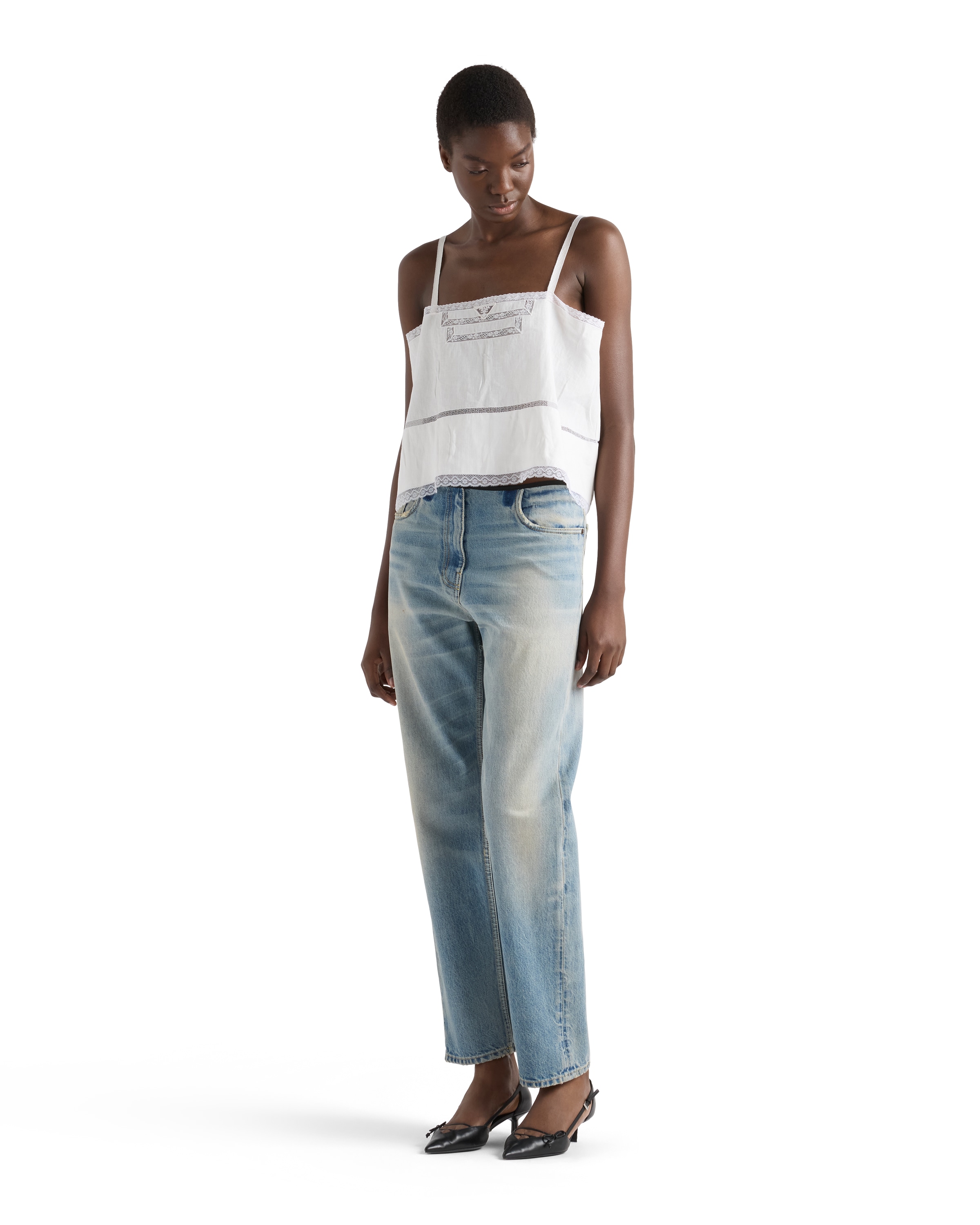 Prada Cold-shoulders Flared Top In White