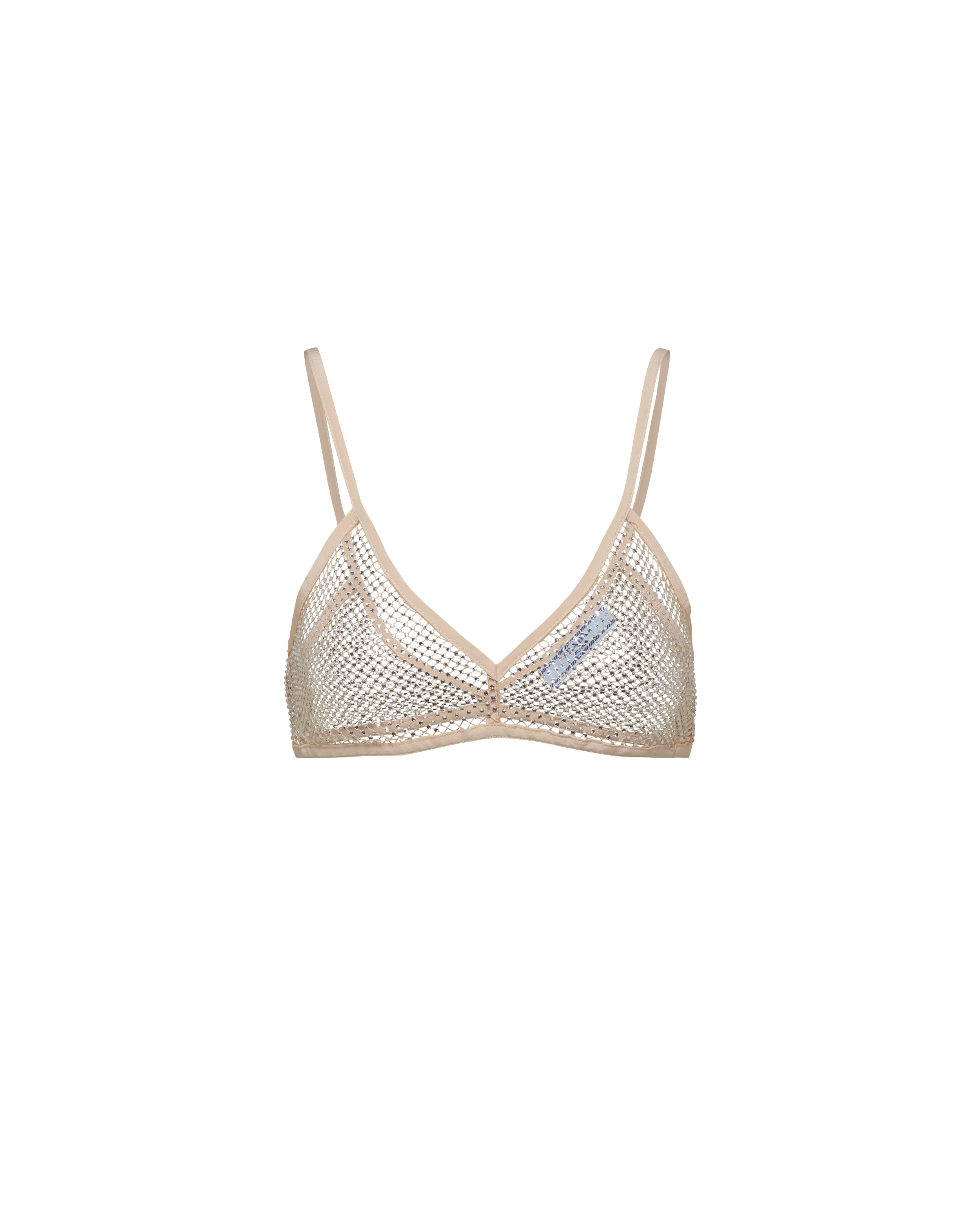 Prada Embroidered Rhinestone Mesh Bra Top In Crystal