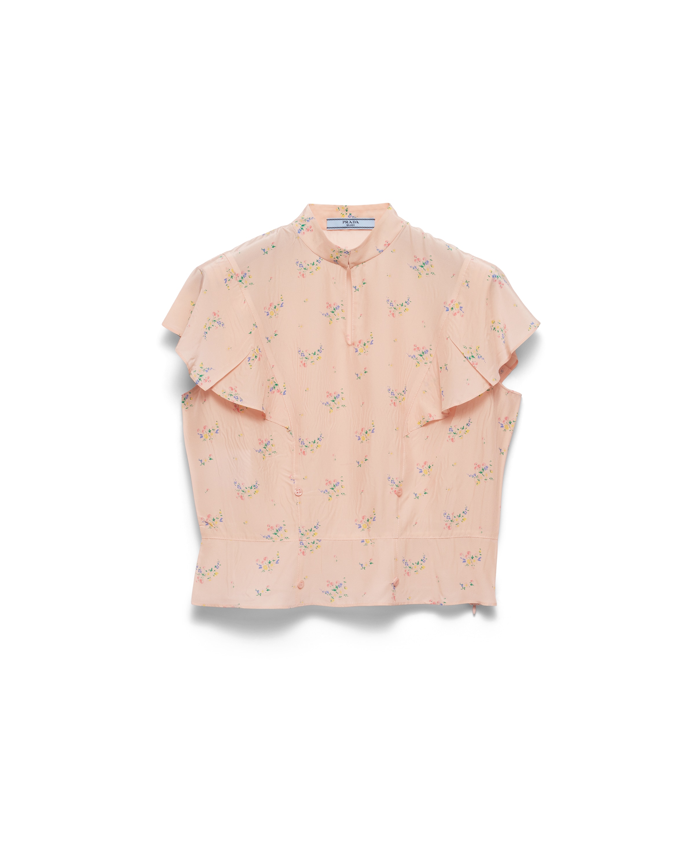 Prada Top In Pongè Con Stampa Floreale, Donna, Pesca, Taglia 38