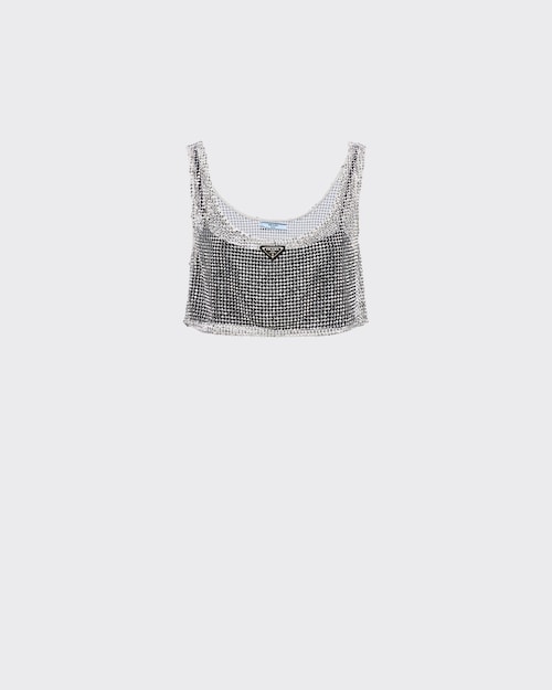 Crystal Rhinestone embroidered mesh top | Prada