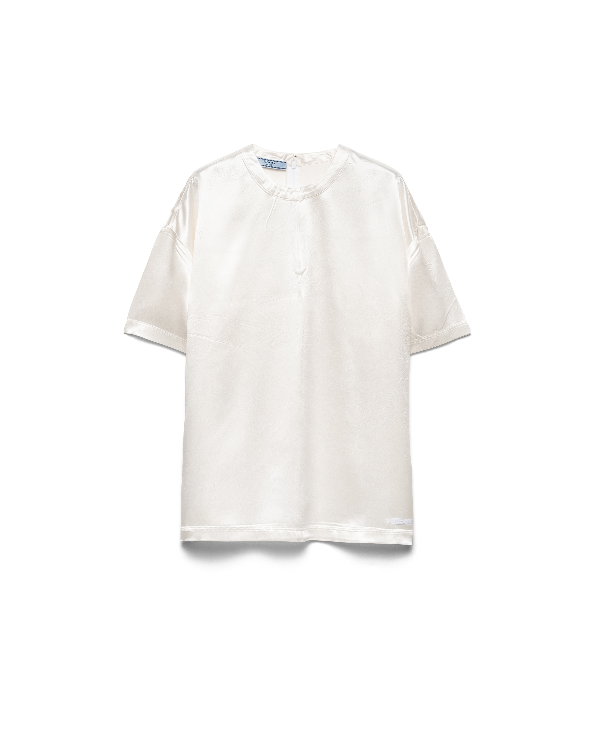 Prada Haut À Manches Courtes En Satin, Femme, Blanc, Taille 40