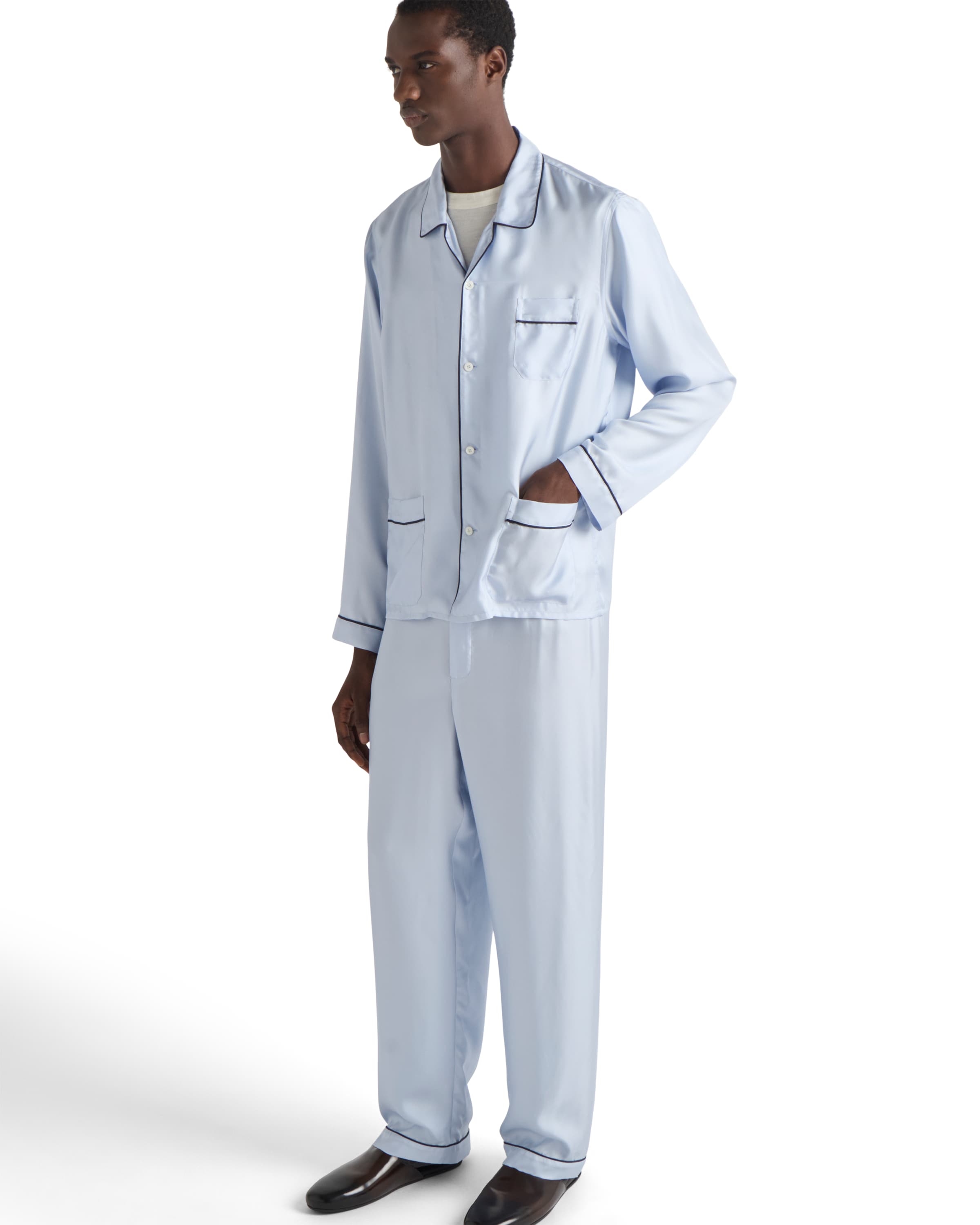 Prada Silk Twill Pajamas In Blue