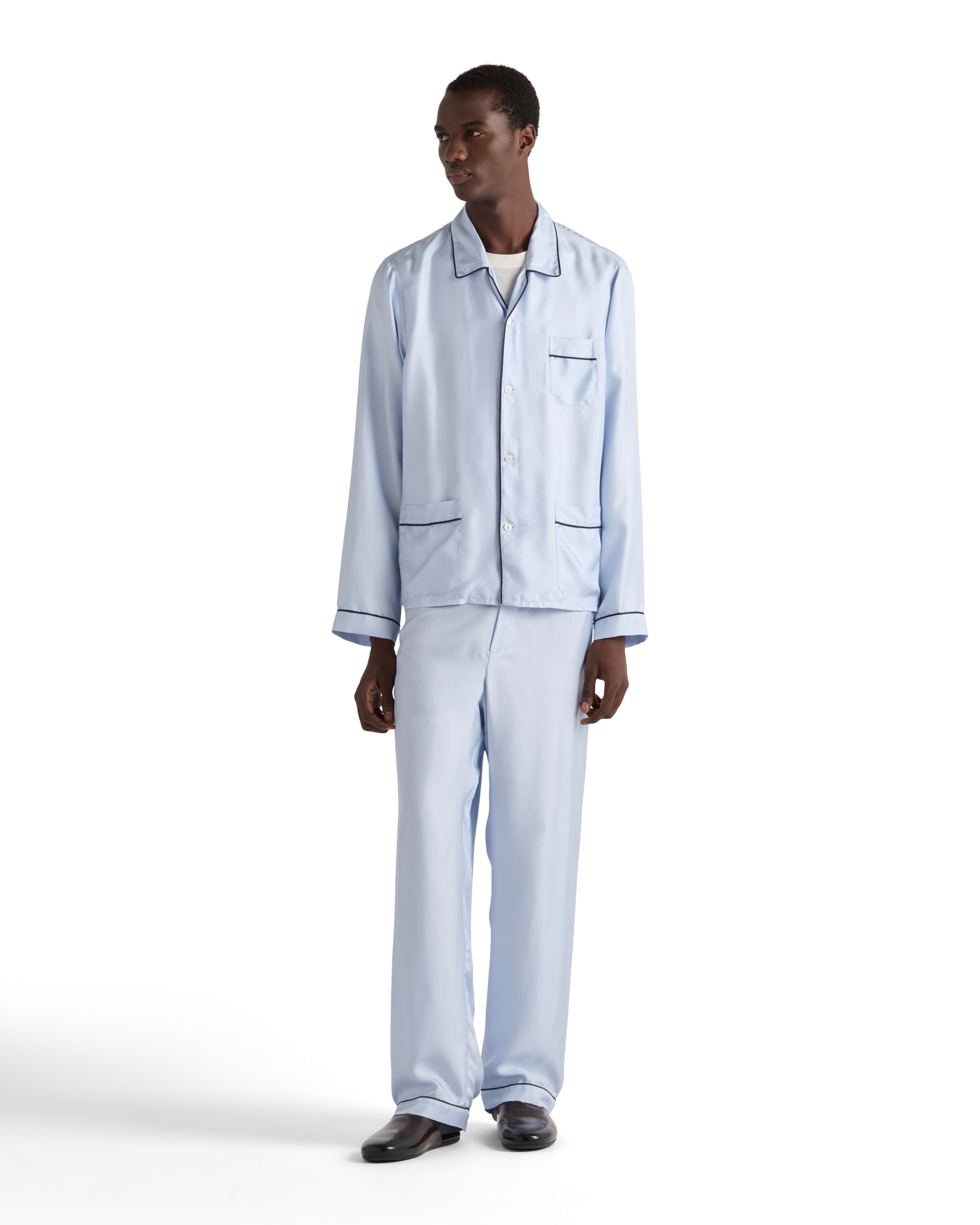 Prada Silk Twill Pajamas In Blue