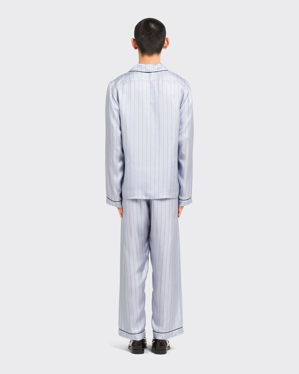 Silk twill pajamas - ライトブルー+ホワイト Silk twill pajamas - ライトブルー+ホワイト