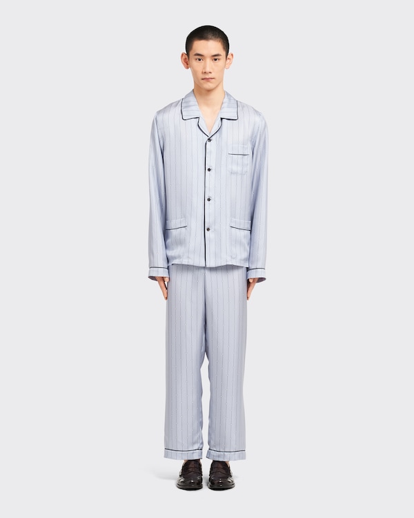 Silk twill pajamas - ライトブルー+ホワイト Silk twill pajamas - ライトブルー+ホワイト