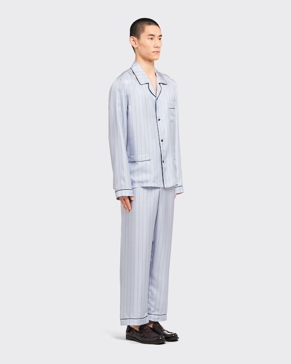 Silk twill pajamas - ライトブルー+ホワイト Silk twill pajamas - ライトブルー+ホワイト