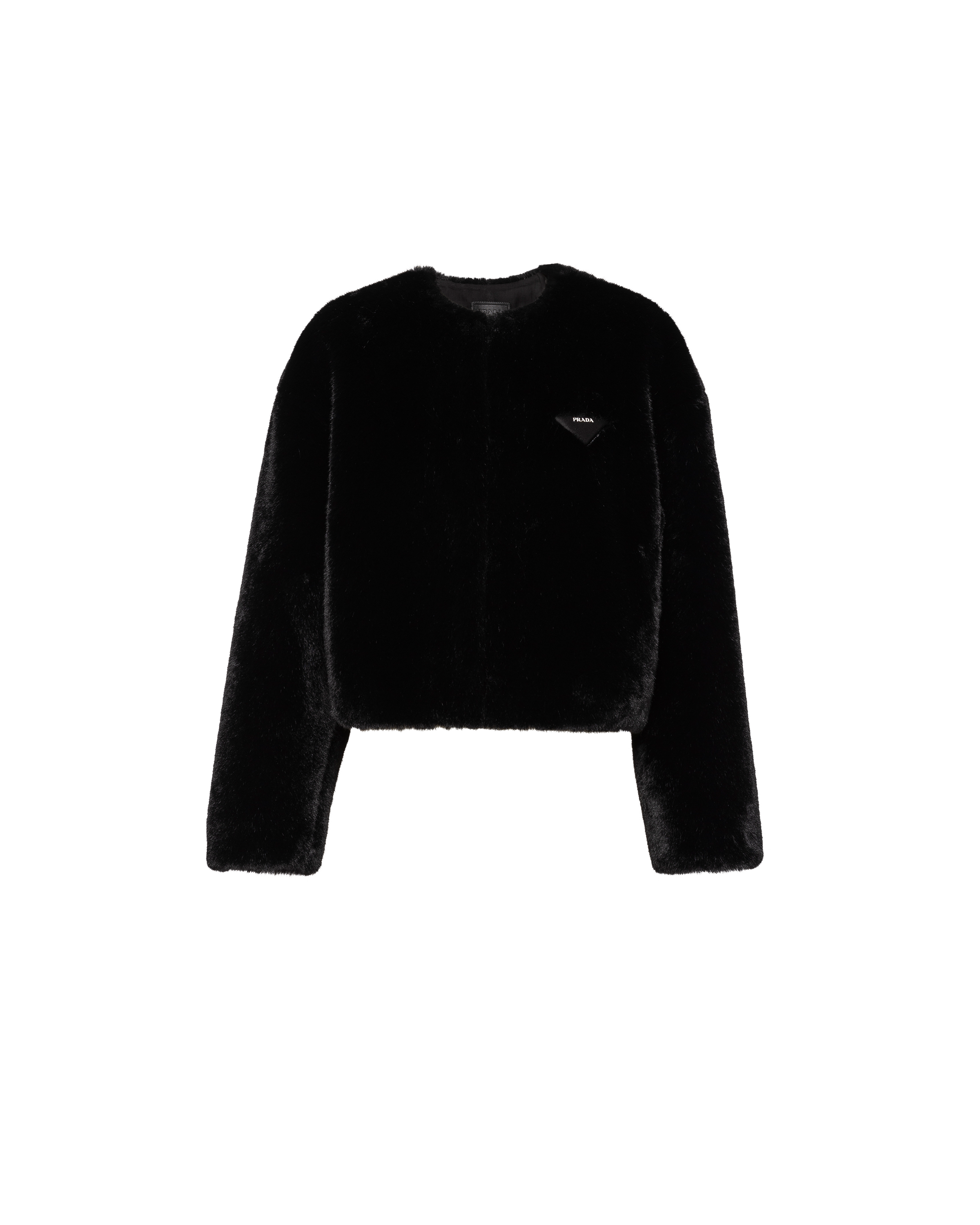 Prada Triangle-logo Cropped Jacket In Black