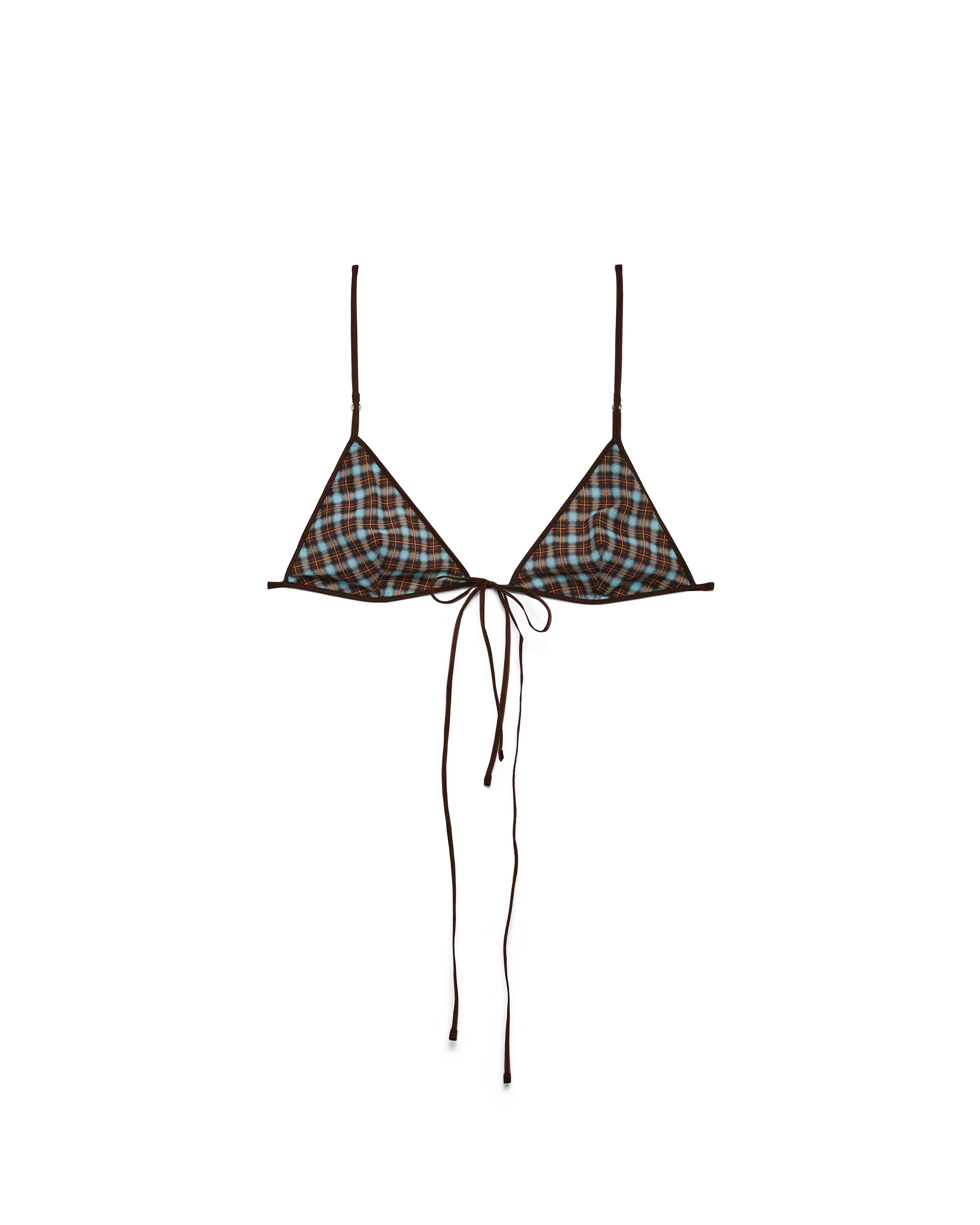 Prada Soutien-gorge En Georgette À Carreaux, Femme, Turquoise/marron Cacao, Taille 2