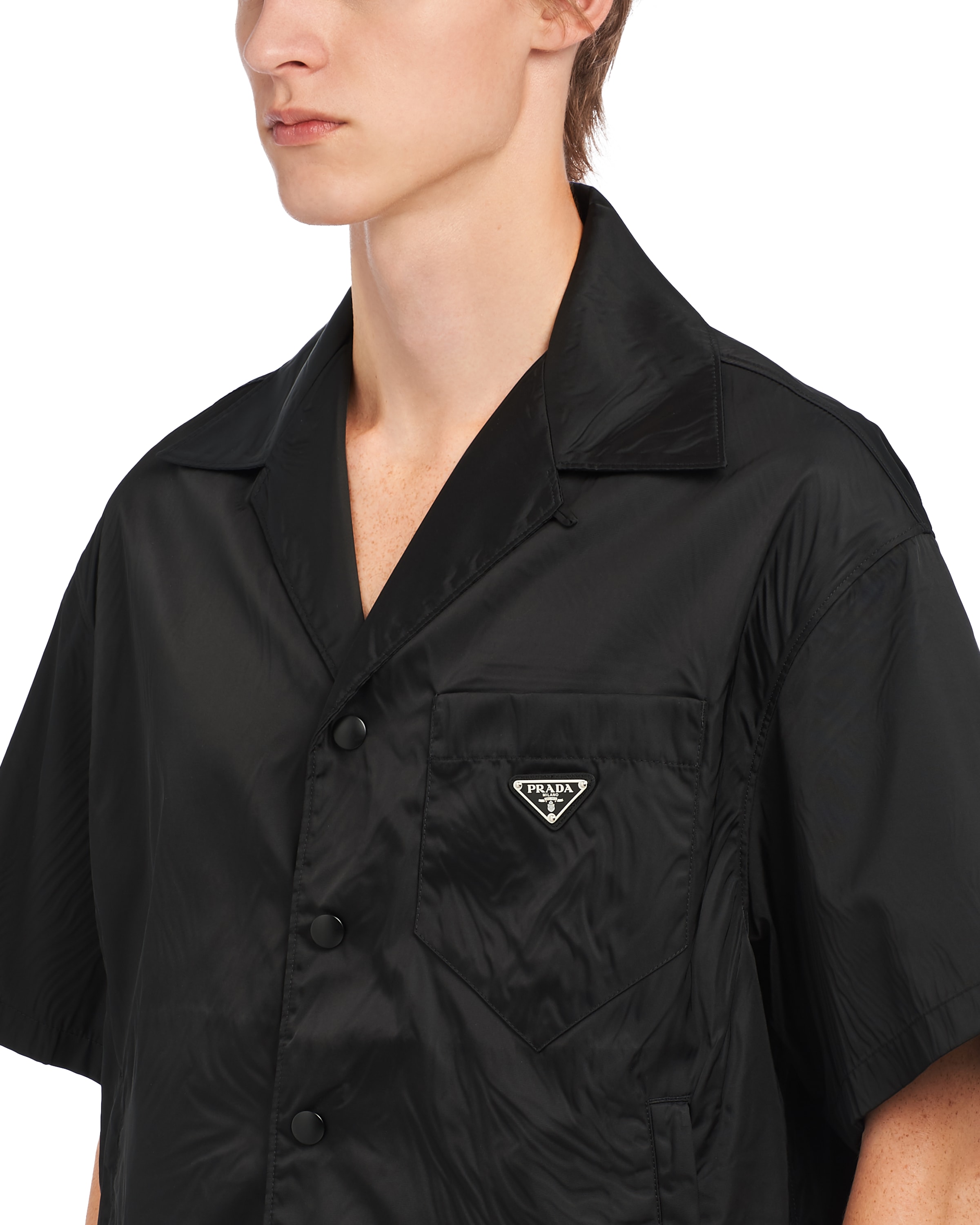 Prada Short Sleeve Collared Jacket Front Pocket In Black