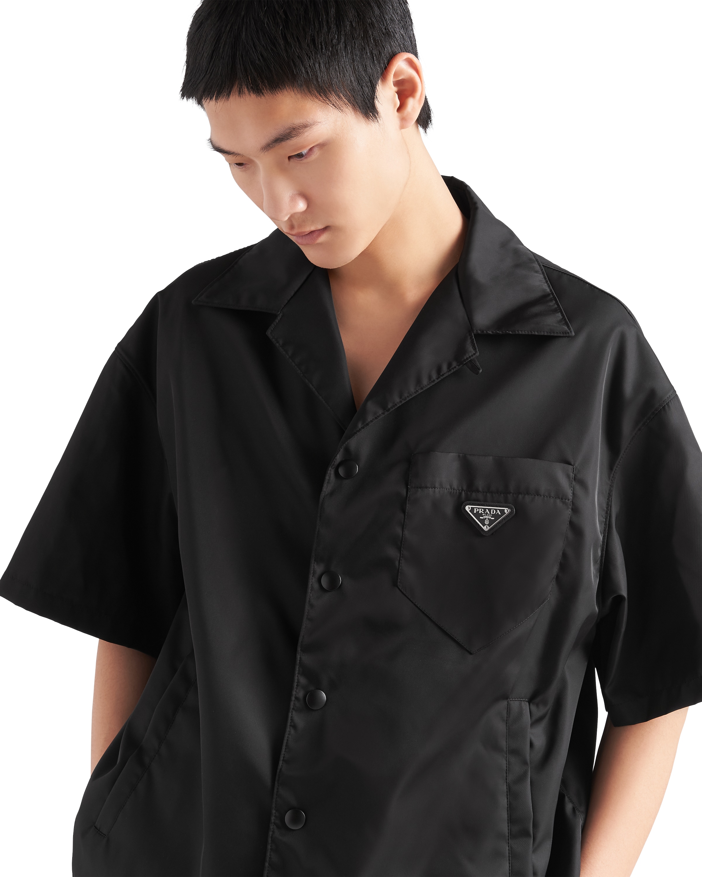 Prada Mens Black Re-nylon Short-sleeve Woven Shirt Xl | ModeSens