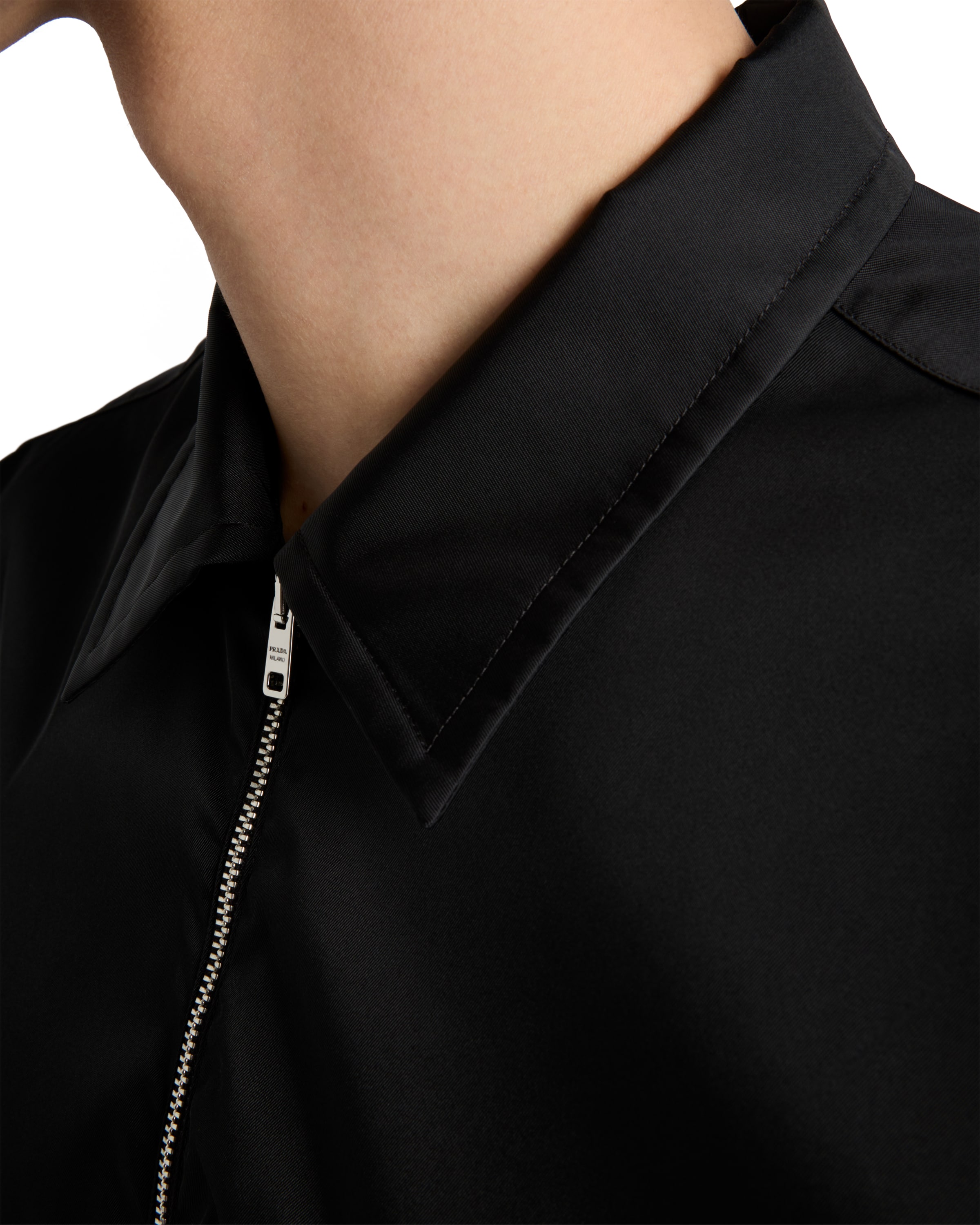 Prada Black Re-nylon Zip-up Jacket In Black