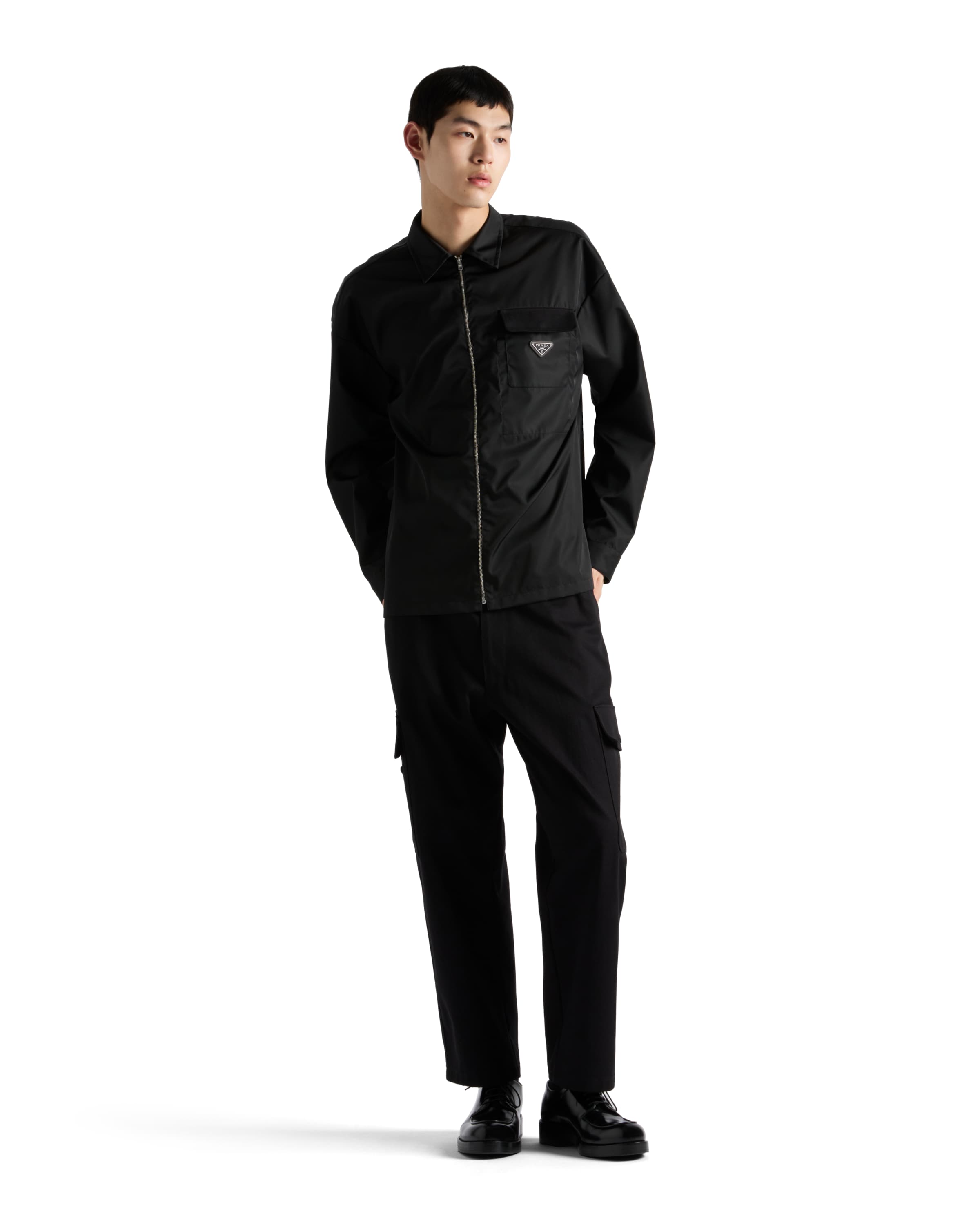 Prada Black Re-nylon Zip-up Jacket In Black