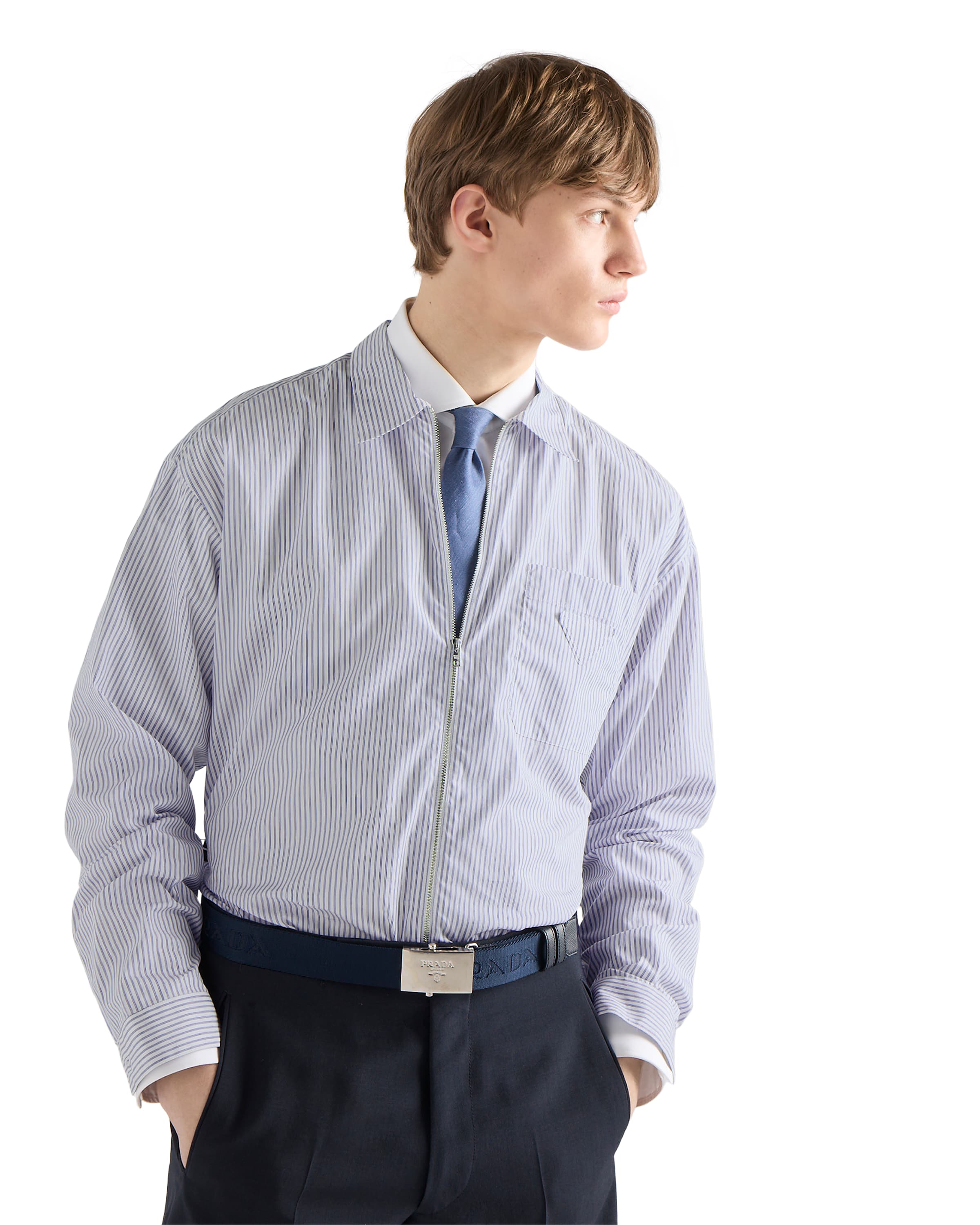 Prada Technical Fabric Shirt With Striped Pattern In Gray