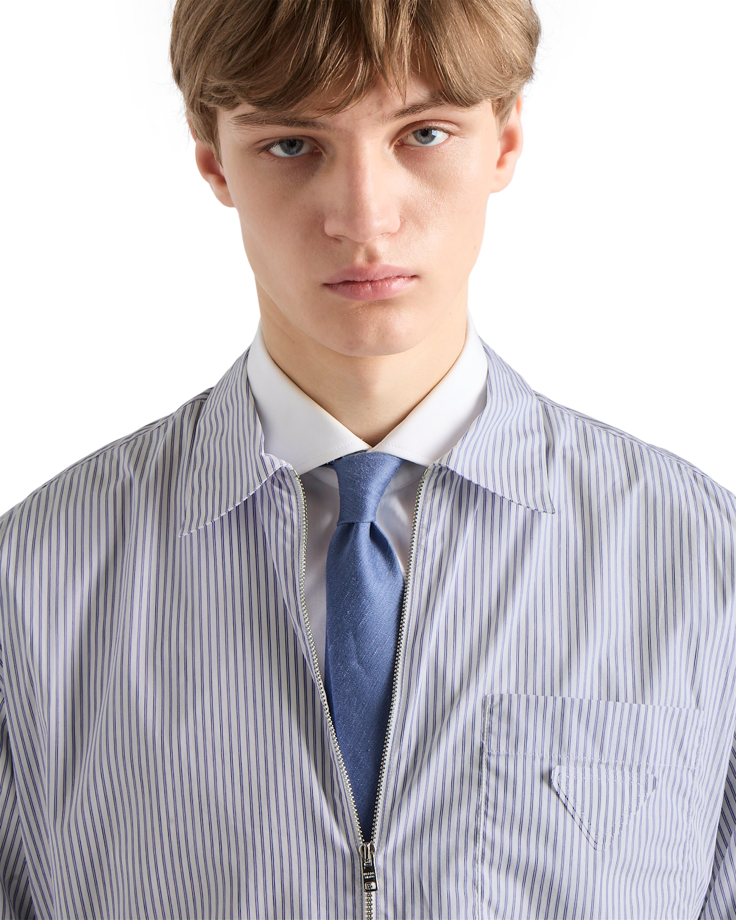 Prada Technical Fabric Shirt With Striped Pattern In Gray