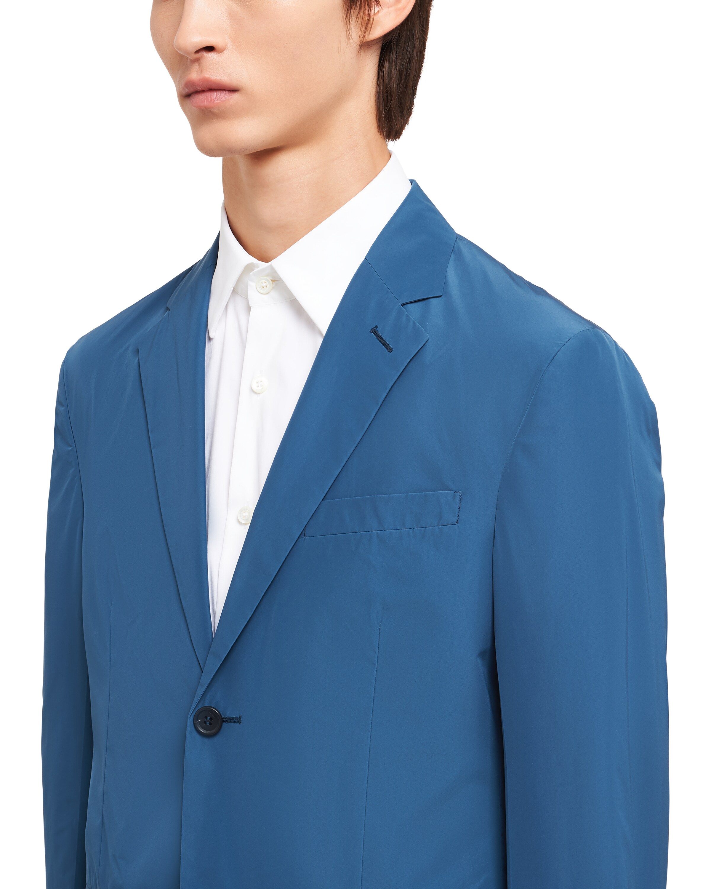 Aviator Blue Singledbreasted technical poplin jacket Prada