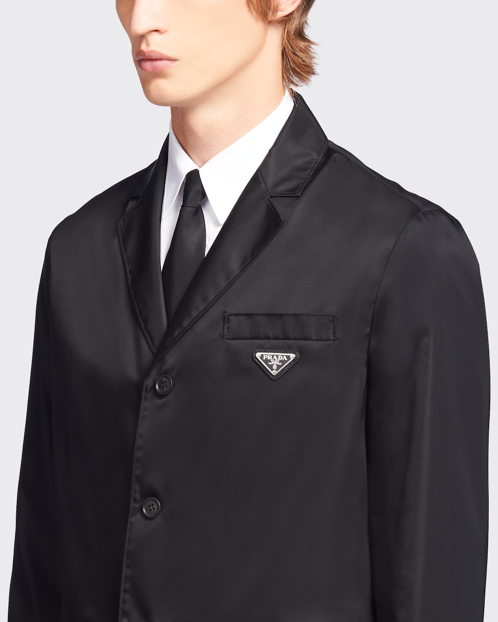 Black Re-Nylon single-breasted jacket 