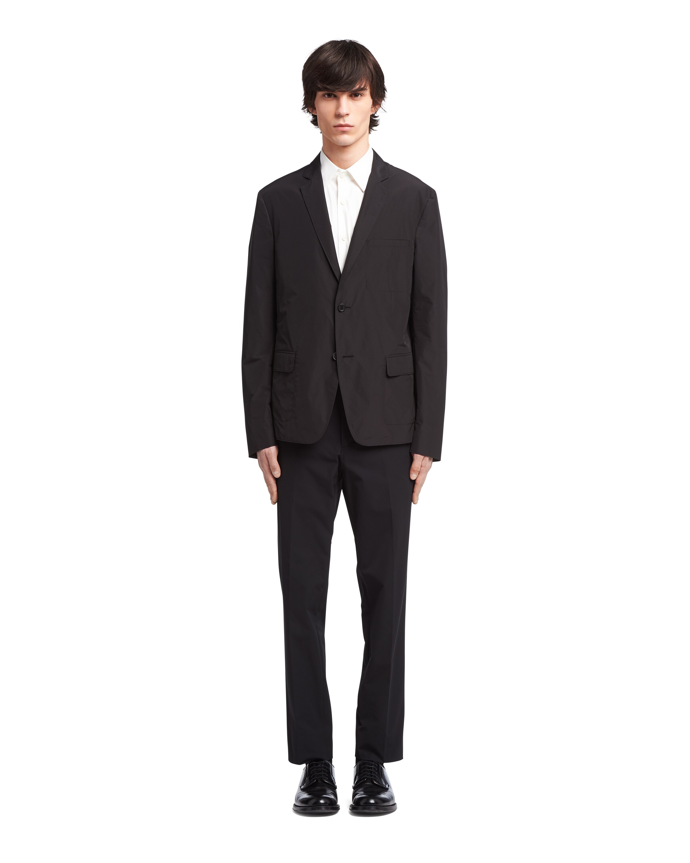Black Singlebreasted technical poplin jacket Prada