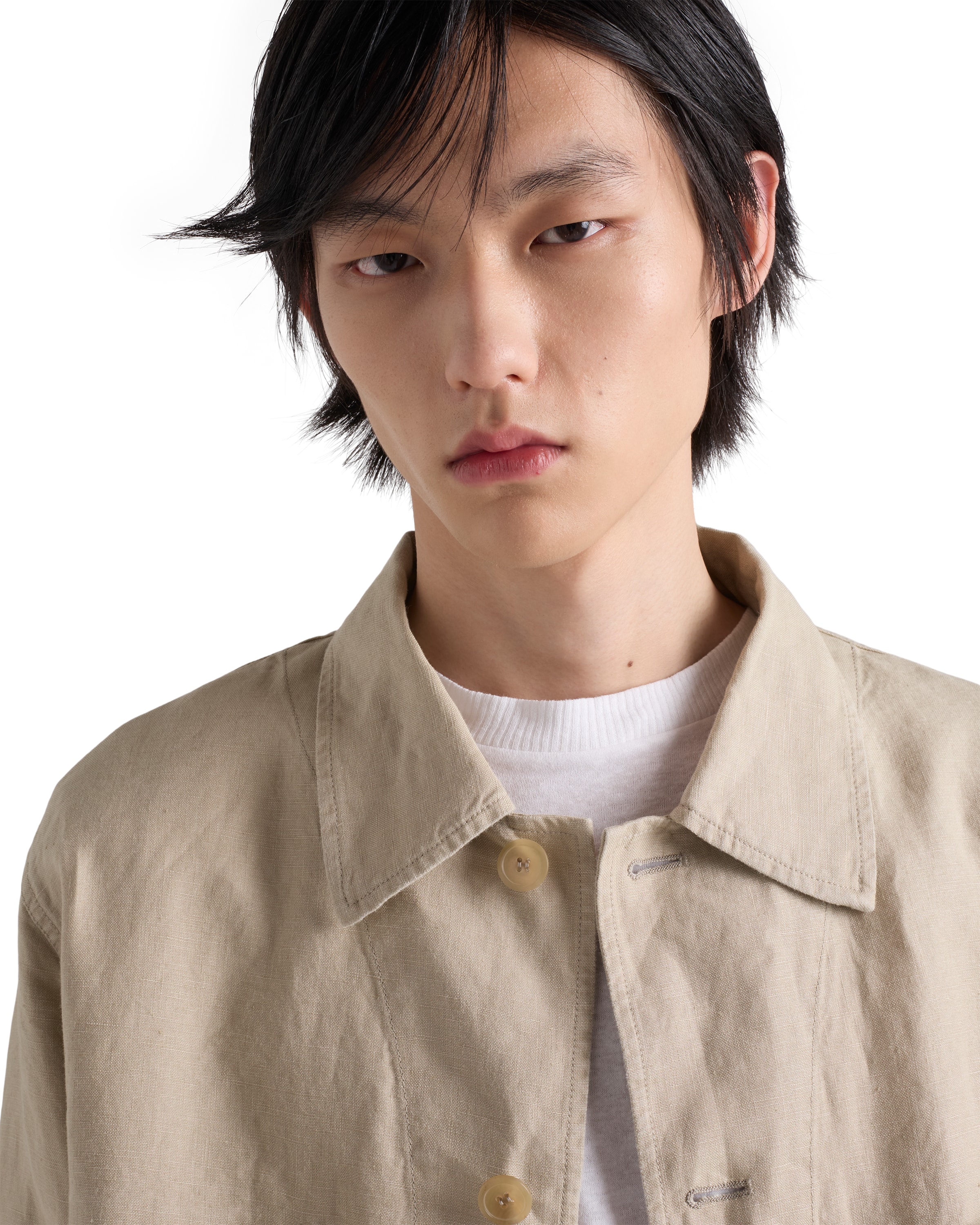 Prada Single-breasted Linen Jacket In Neutral