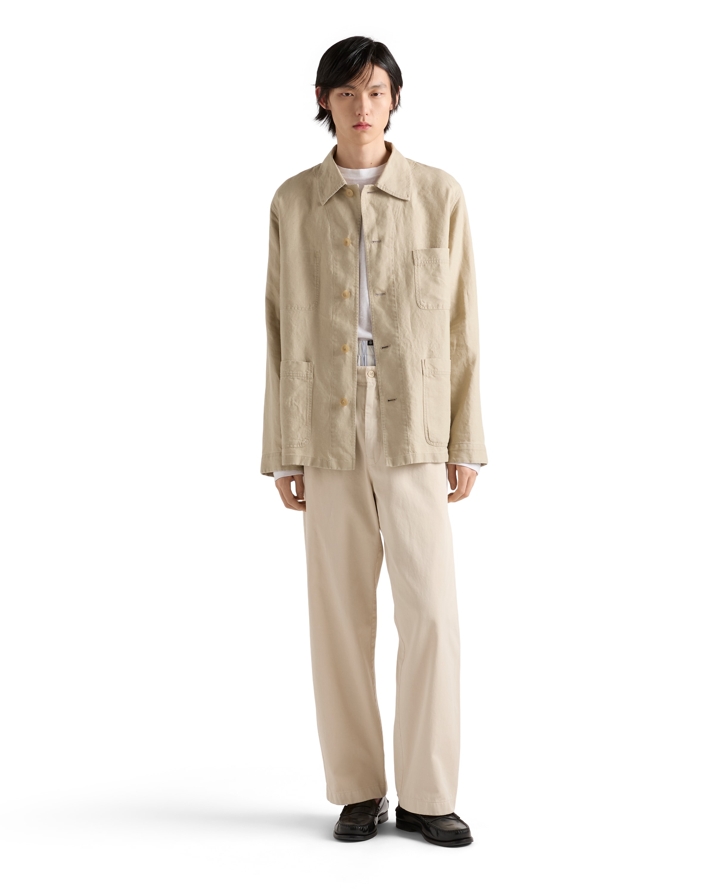 Prada Single-breasted Linen Jacket In Neutral