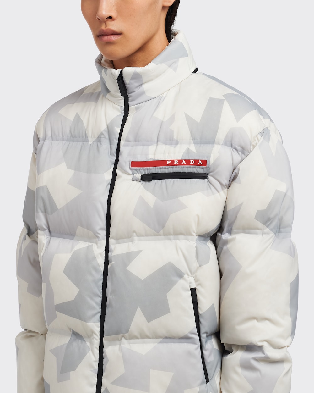 Prada Waterproof Camouflage Nylon Down Jacket, Men, Marble Gray, Size M