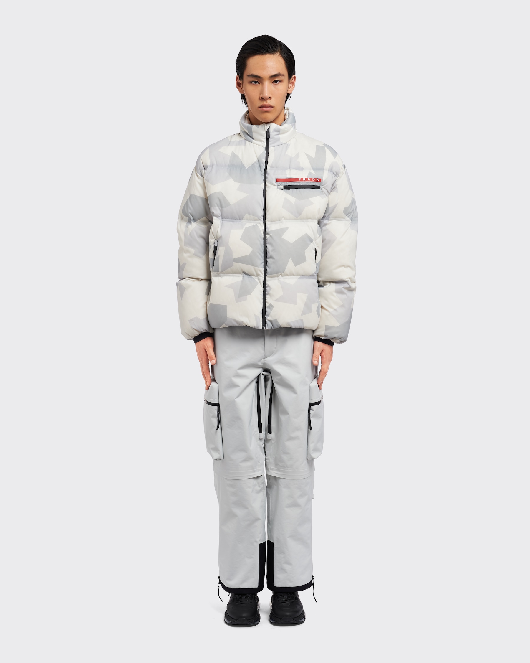 Marble Gray Waterproof Camouflage Renylon Down Jacket PRADA