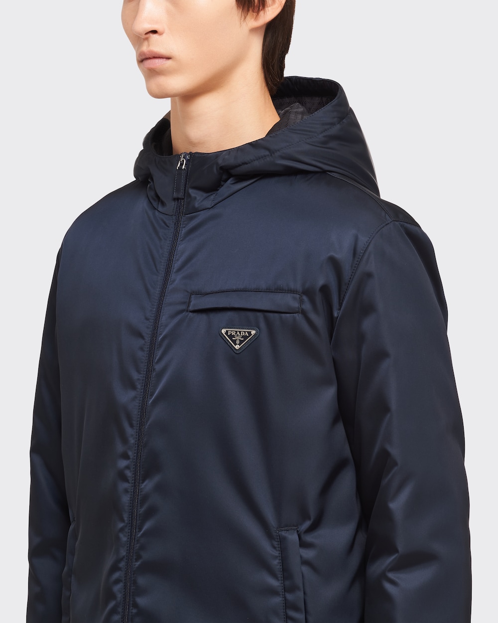 Navy Re-Nylon gabardine puffer coat | Prada