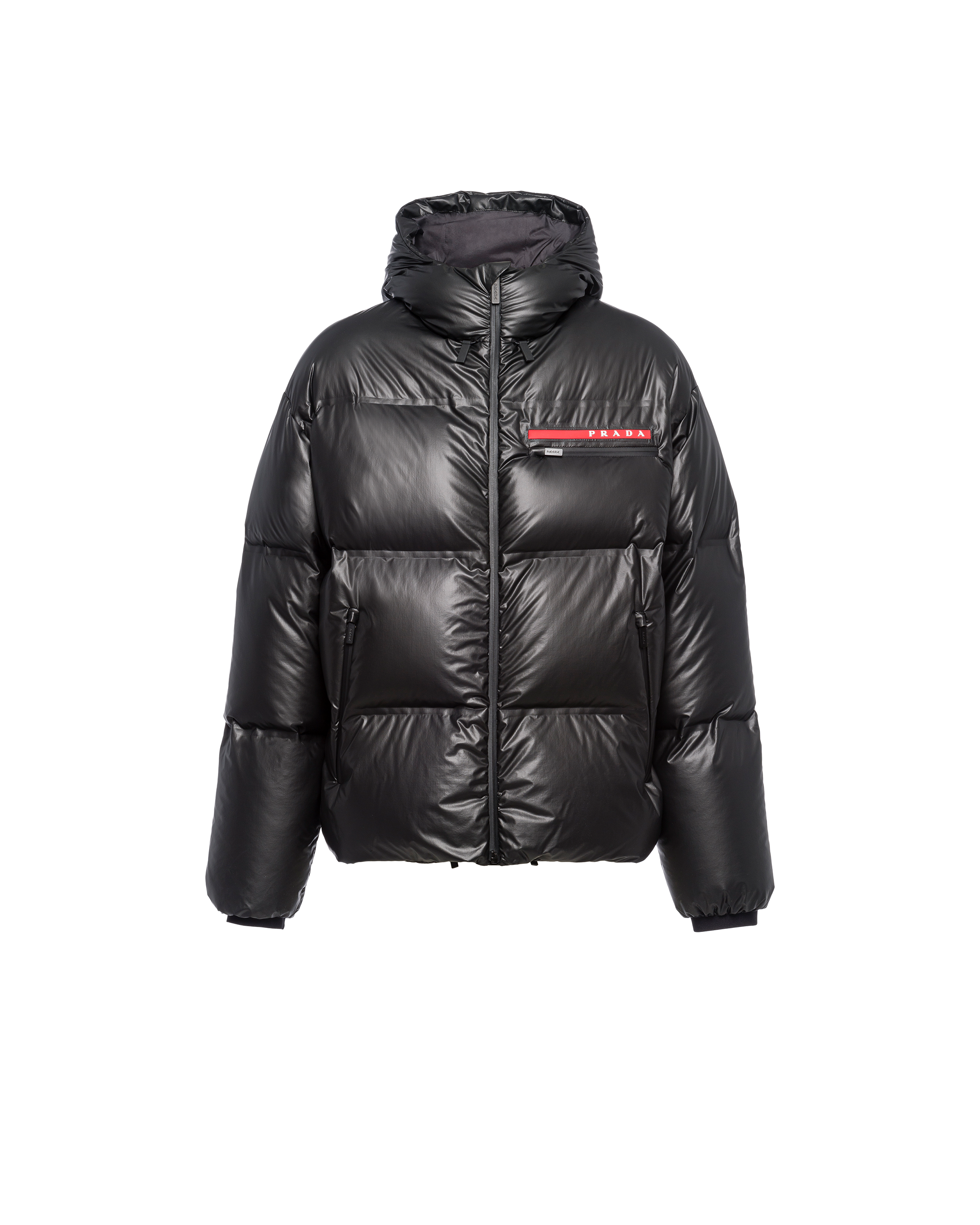 Prada Light Nylon Hooded Puffer Jacket In Black