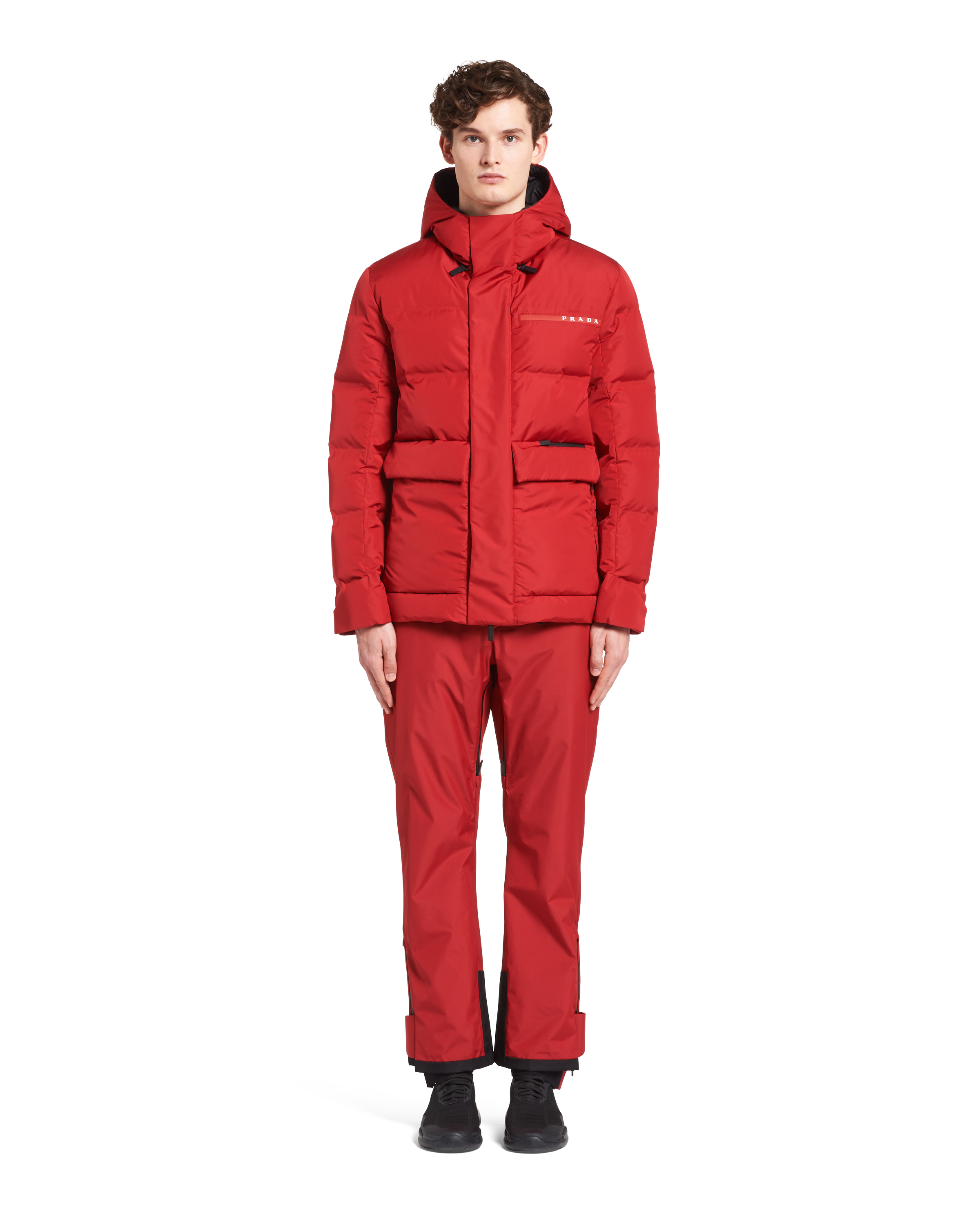 prada red puffer jacket