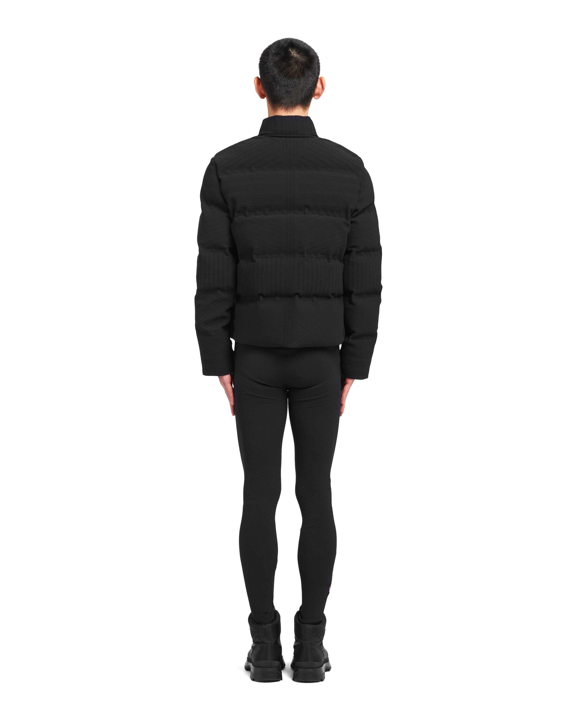 Prada Cropped Technical Knit Puffer Jacket In Black