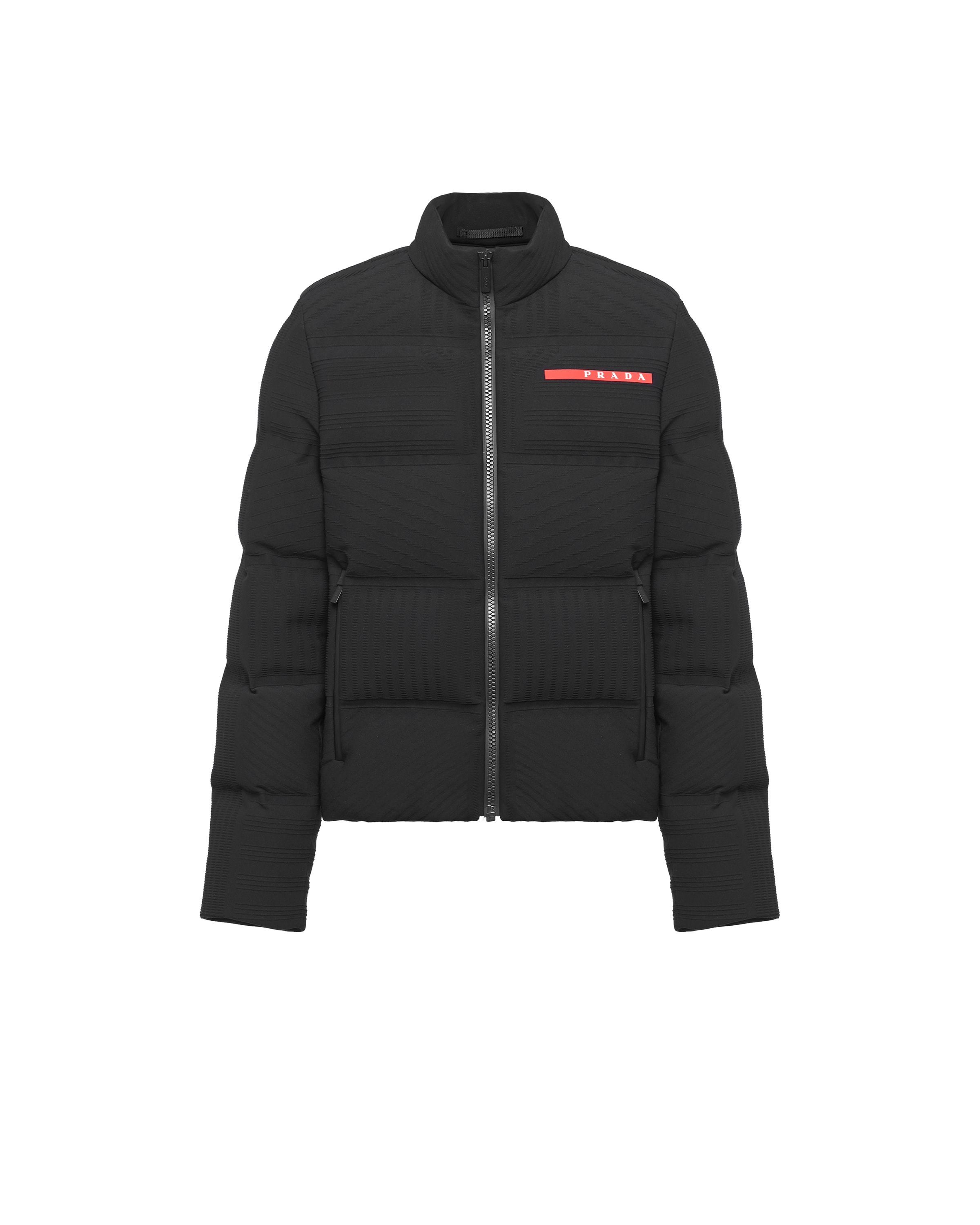 Prada Cropped Technical Knit Puffer Jacket In Black