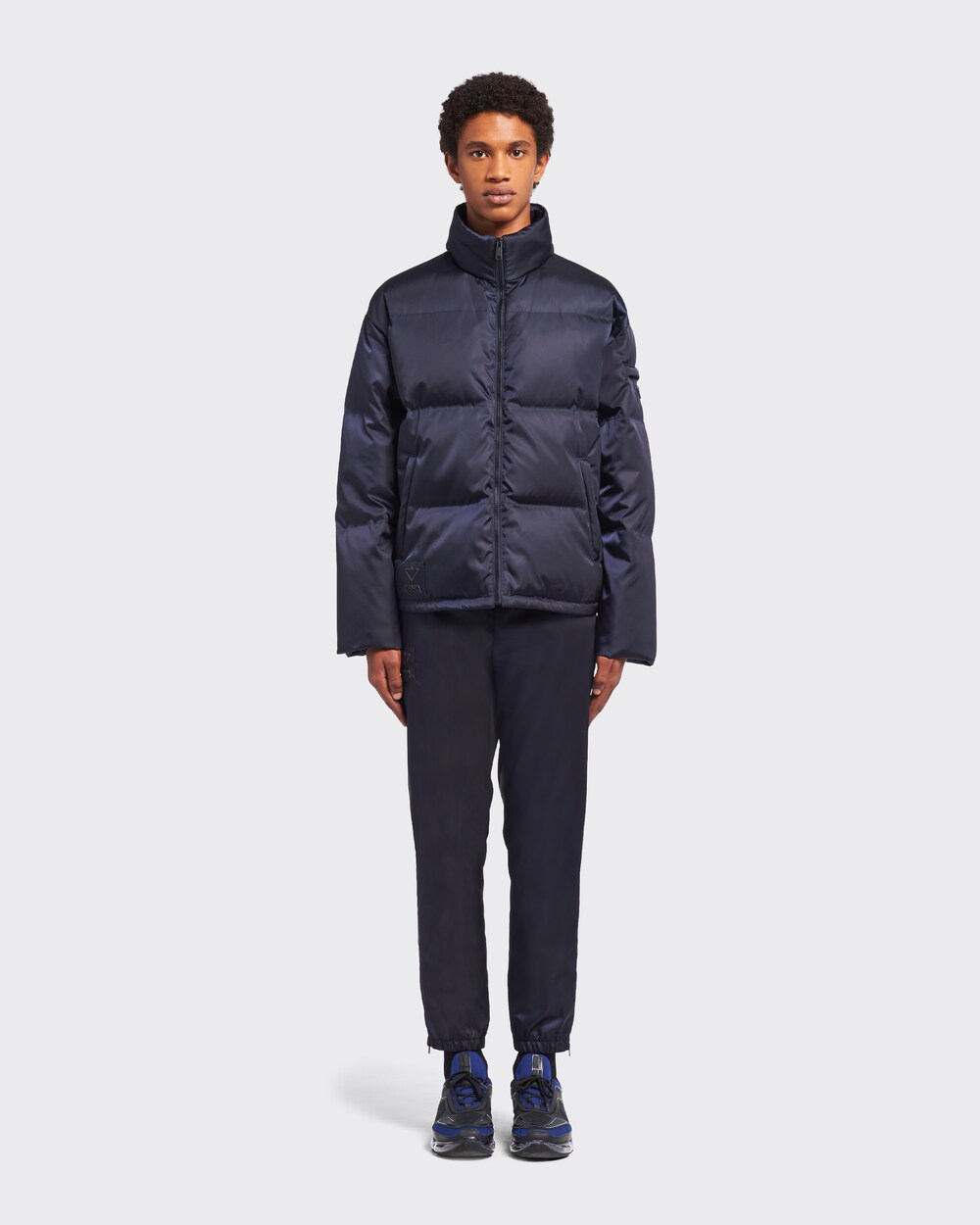 Blue Re-Nylon cropped puffer jacket | Prada
