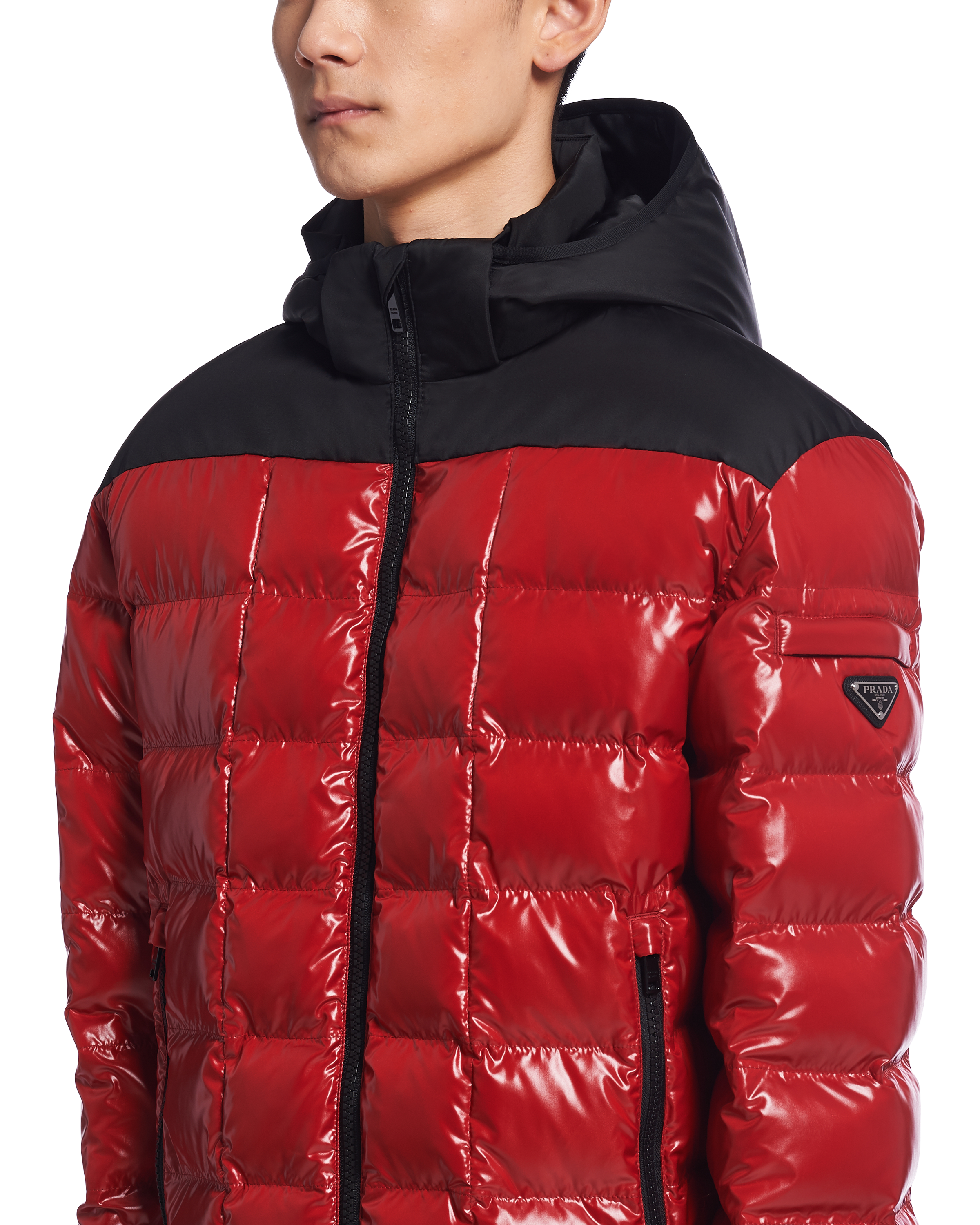 Red Hooded nylon down jacket | Prada