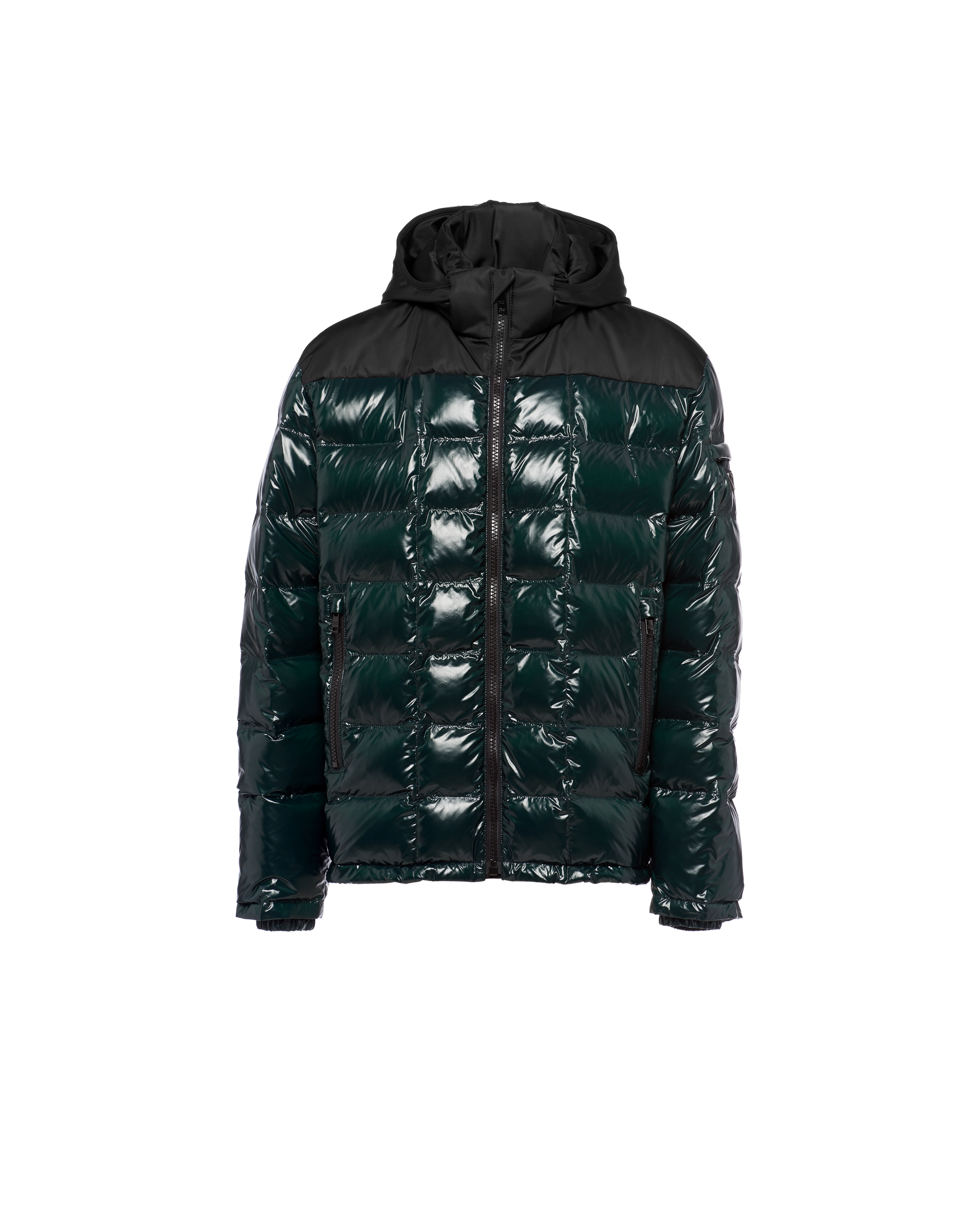 Bottle Green Hooded nylon down jacket 