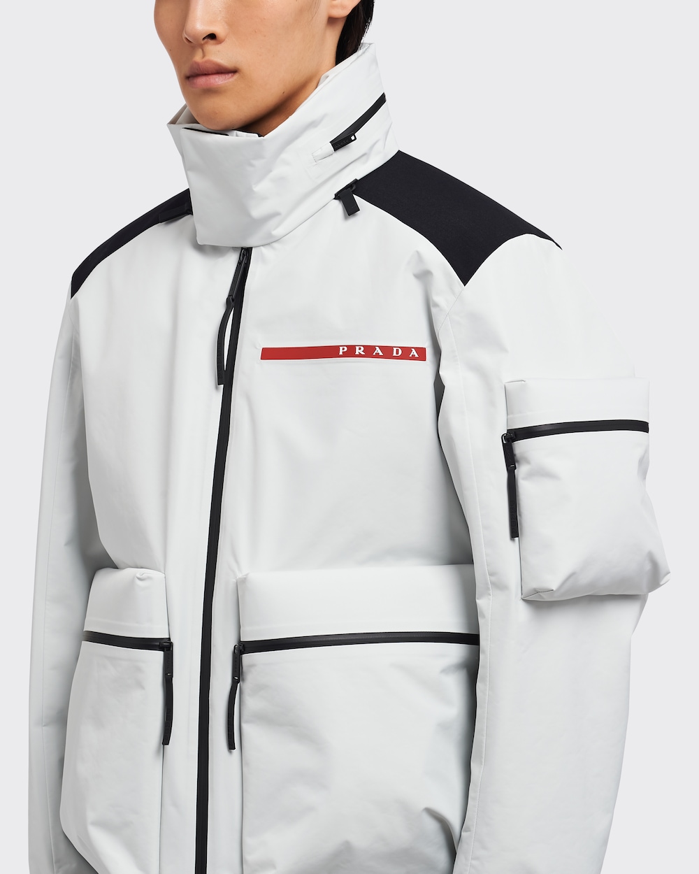 Prada Technical Fabric Ski Windbreaker, Men, Chalk White, Size XL