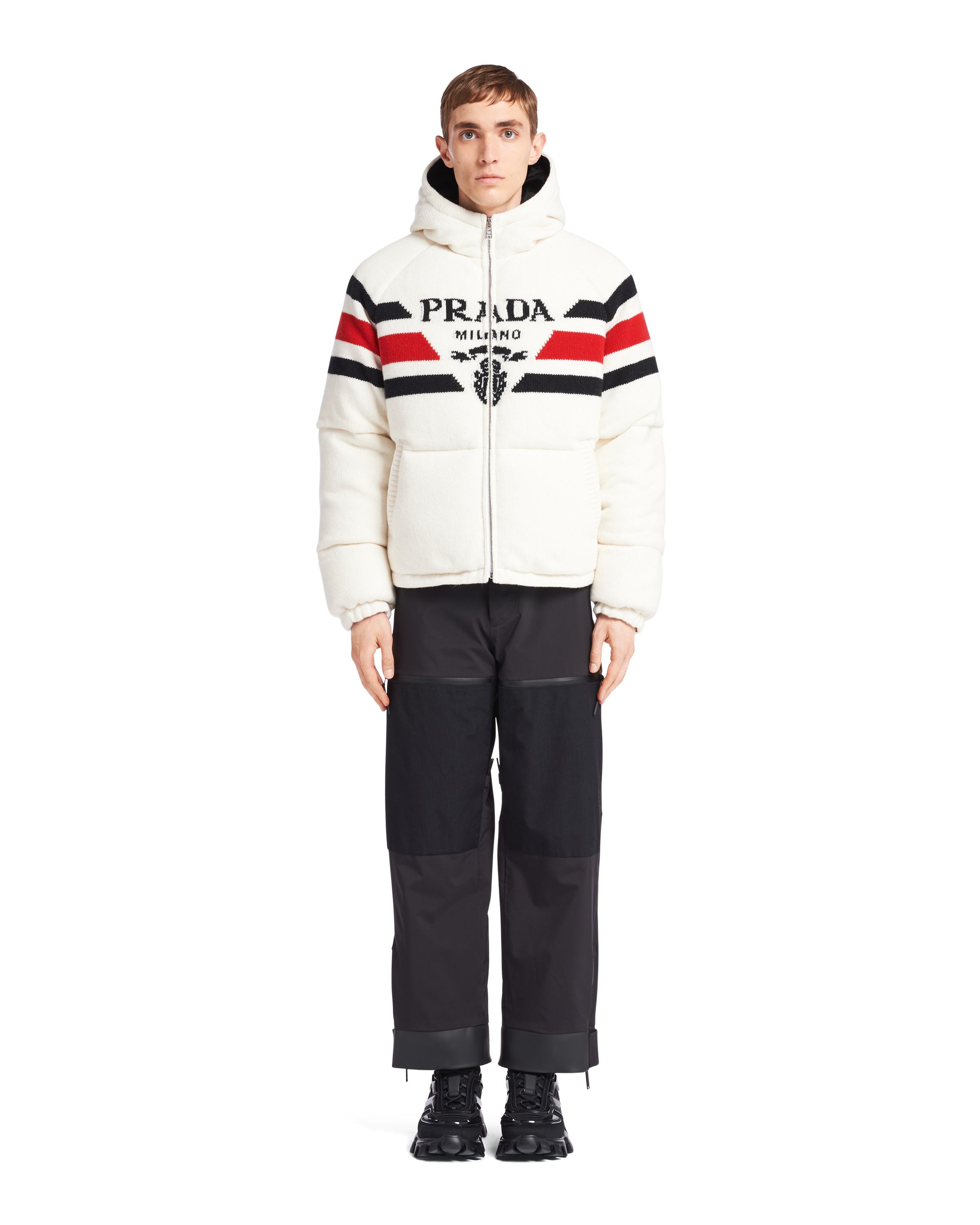 White Cropped cashmere down jacket | Prada