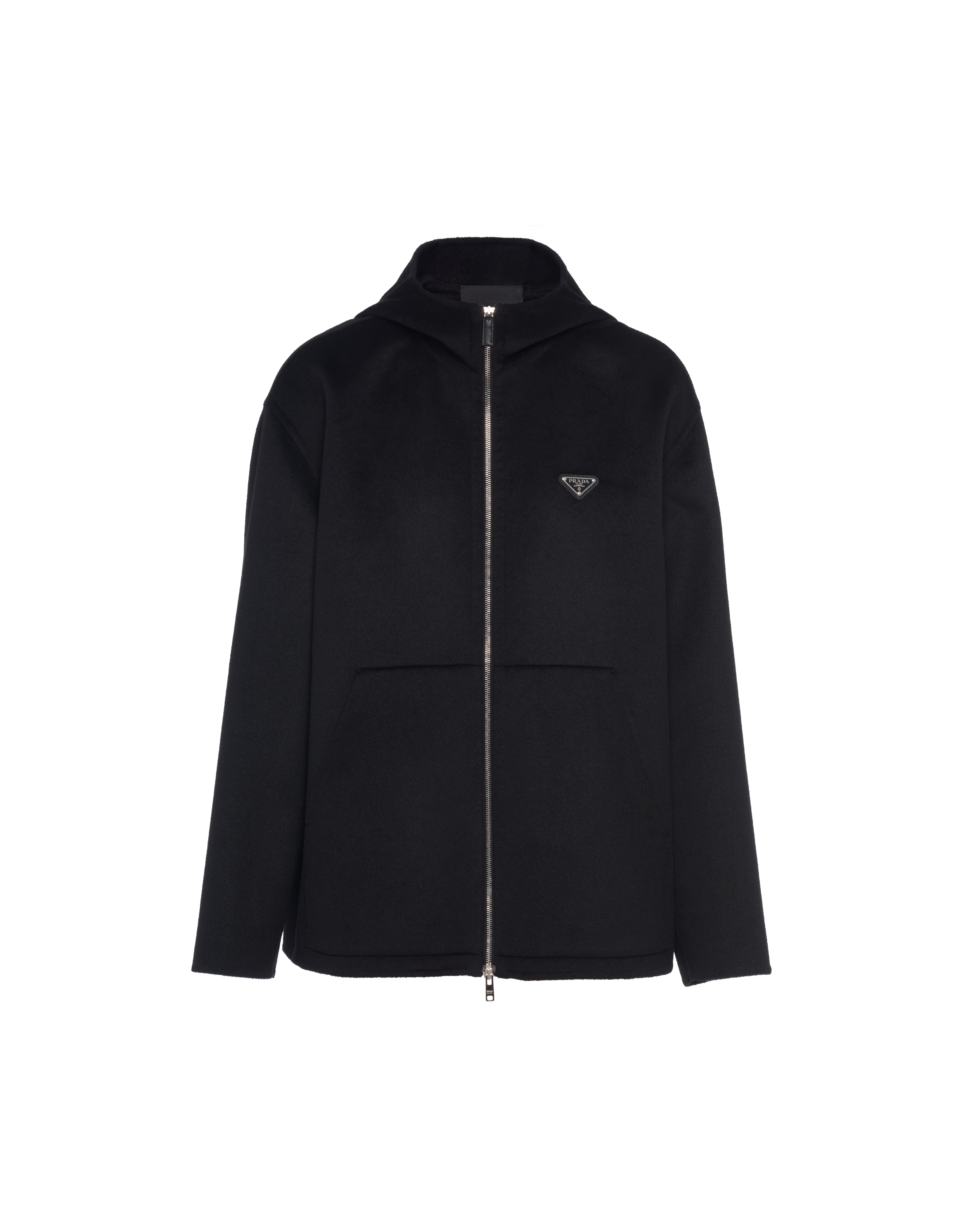 Prada Triangle Logo Zip-up Overshirt In Black
