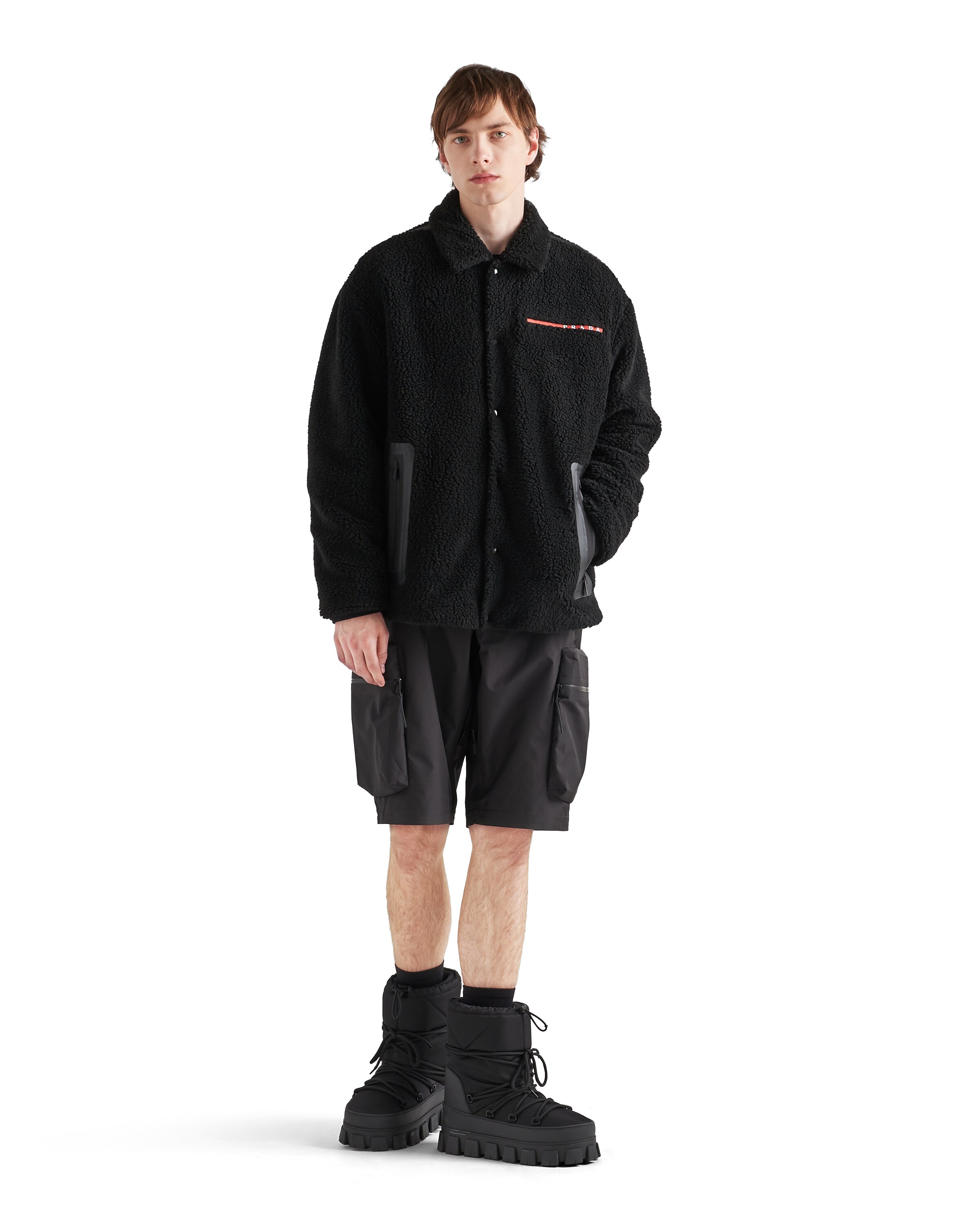 Prada Fleece Blouson Jacket In Black