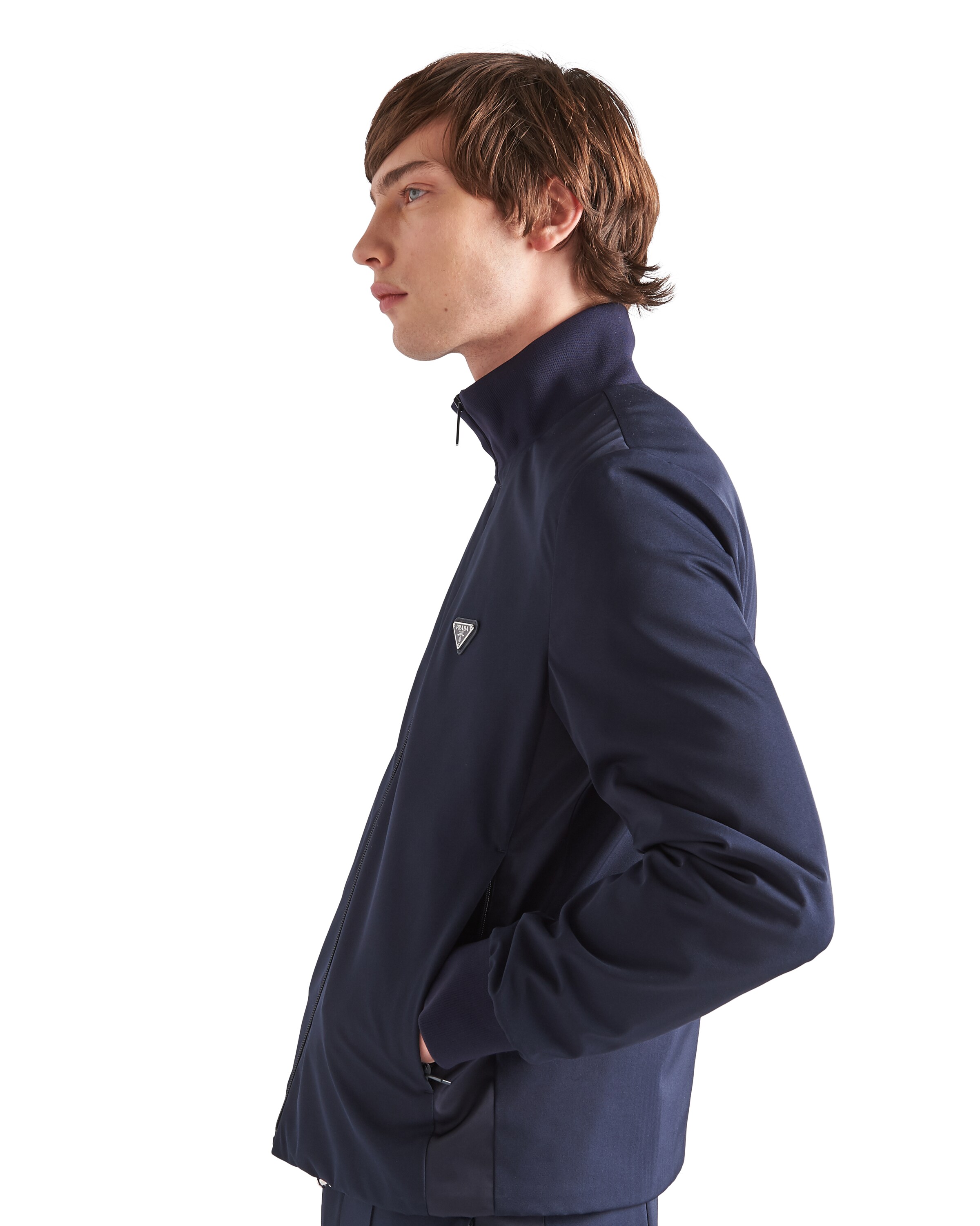 Prada Men's Stretch Technical Fabric Zipper Sweatshirt In Navy
