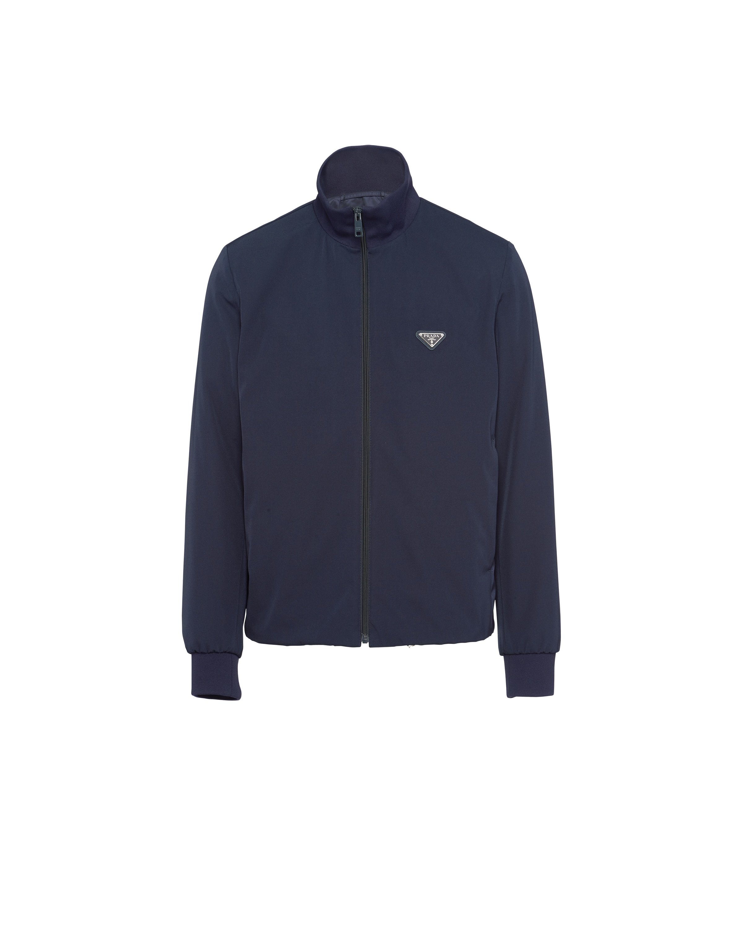 Prada Men's Stretch Technical Fabric Zipper Sweatshirt In Navy