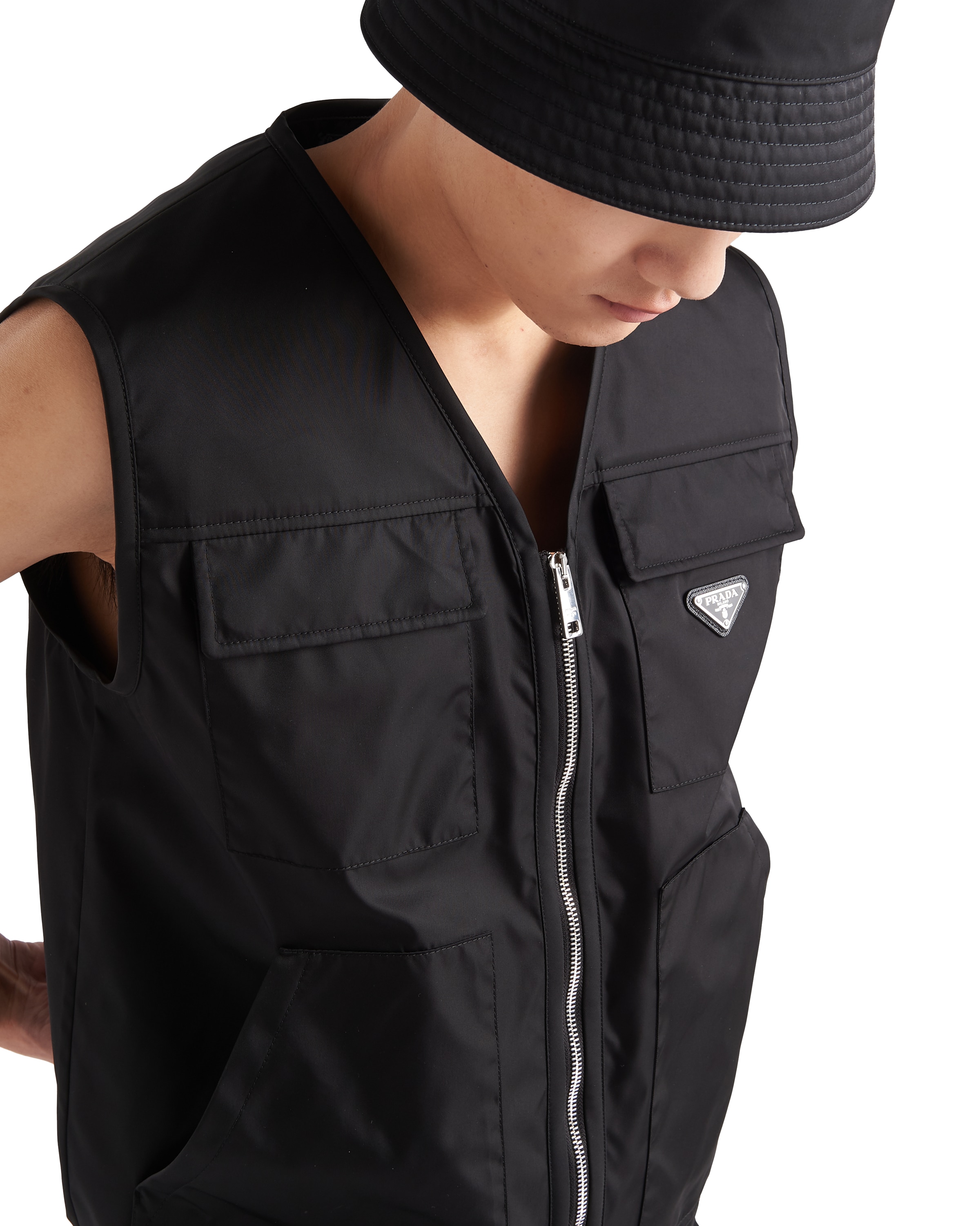 Prada Triangle Logo Cargo Gilet - Men's - Recycled Nylon In Black
