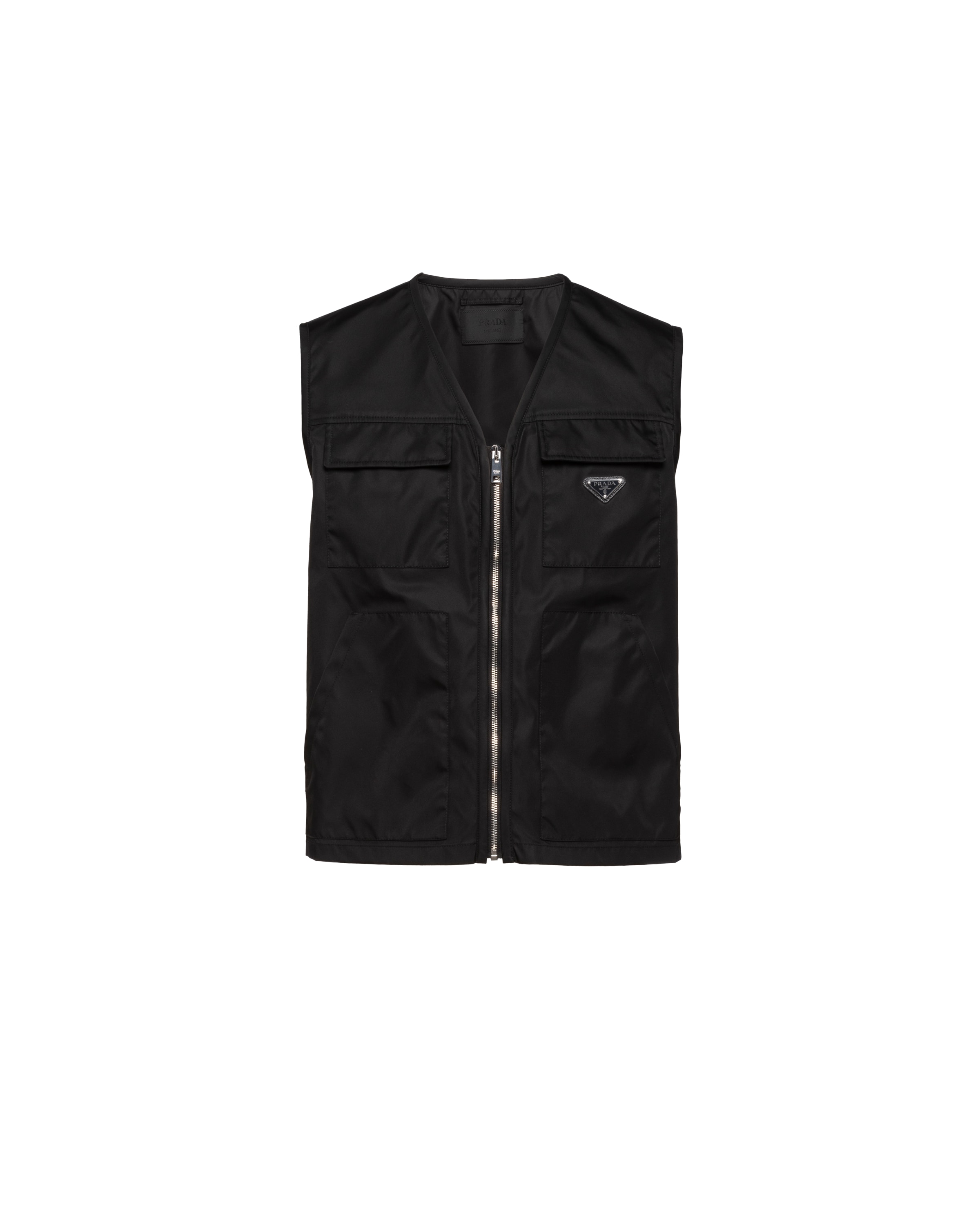 Prada Triangle Logo Cargo Gilet - Men's - Recycled Nylon In Black