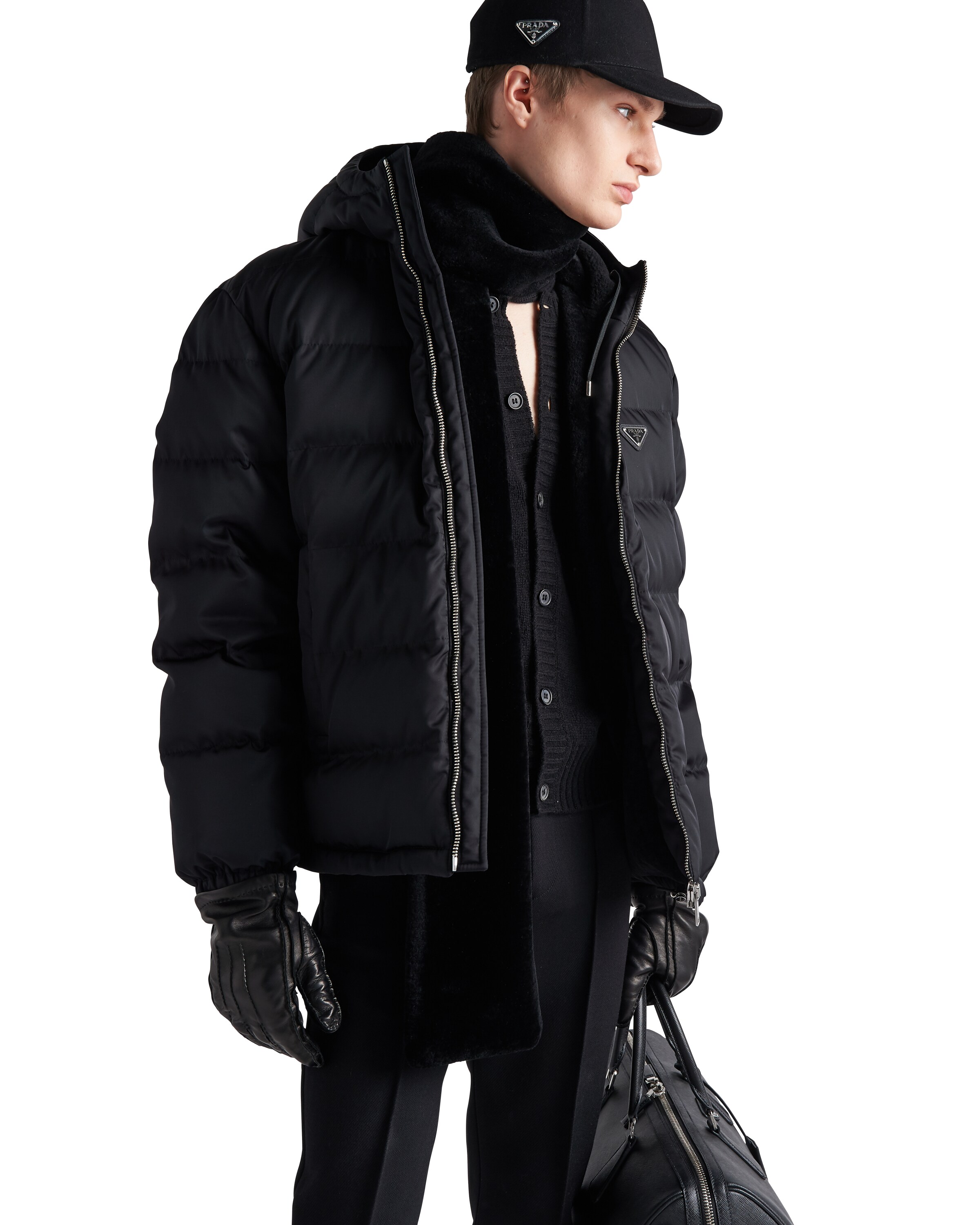 Prada Men's Cropped Re-nylon Down Jacket In Black